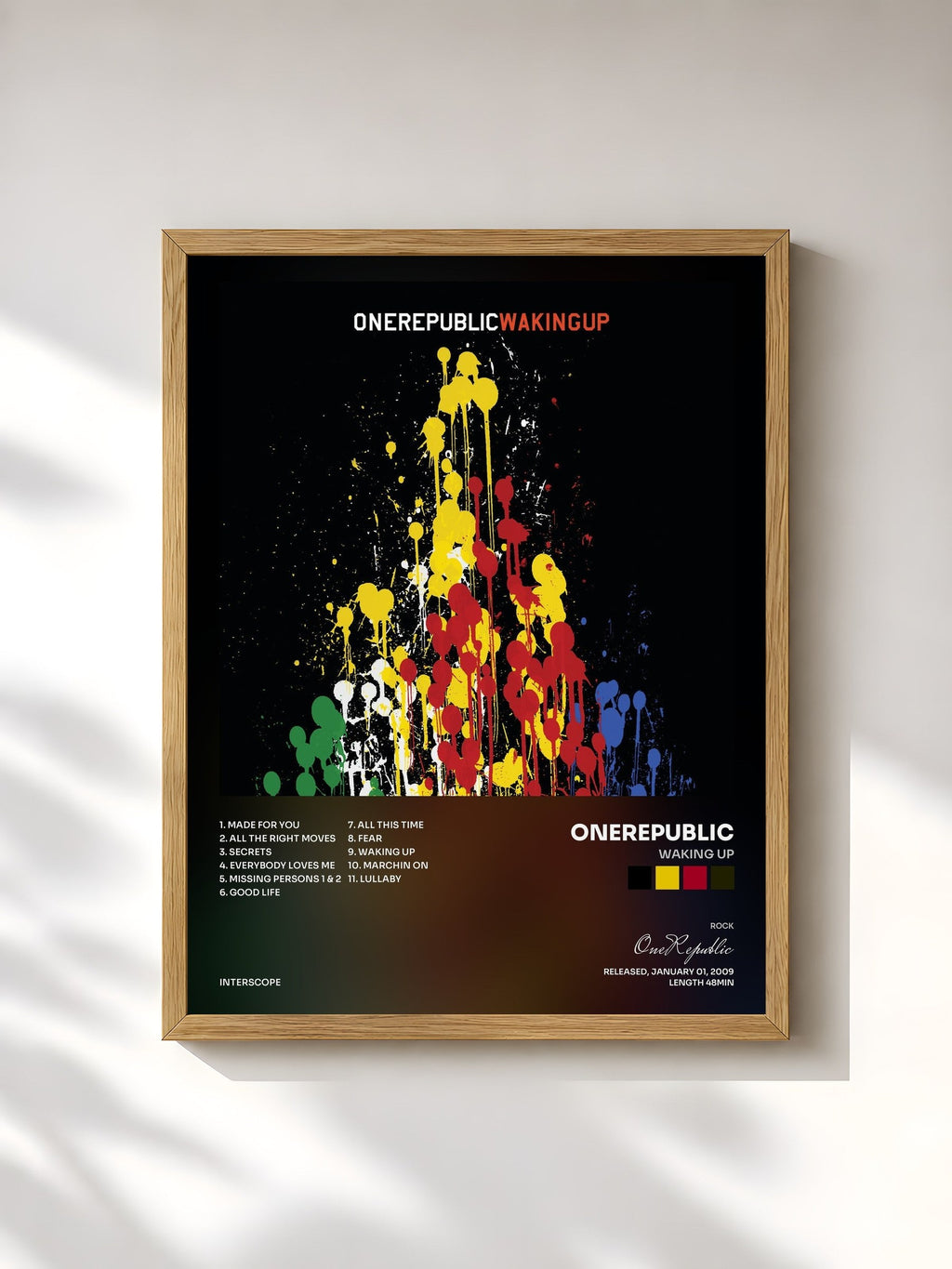 #bois Tableau de l'album Waking Up de OneRepublic, cadre en bois brut, imprimé et encadré en France