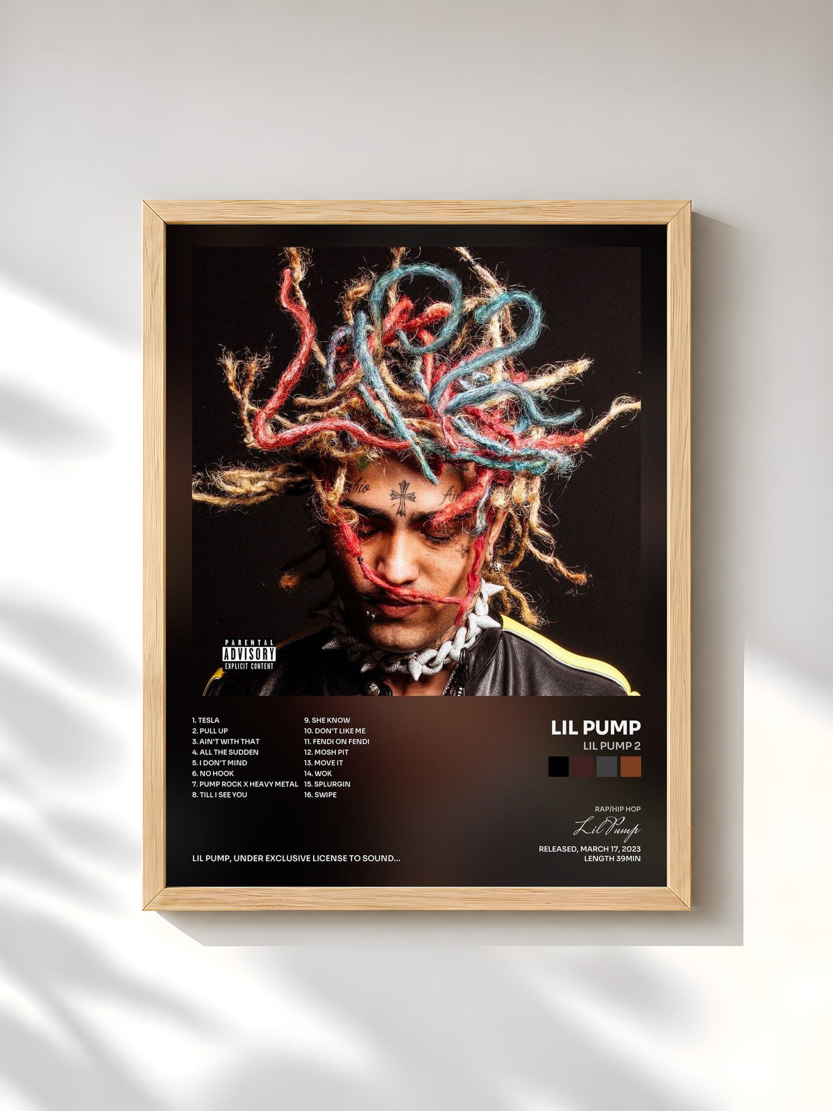 #bois Tableau de l'album Lil Pump 2 de Lil Pump, cadre en bois brut, imprimé et encadré en France
