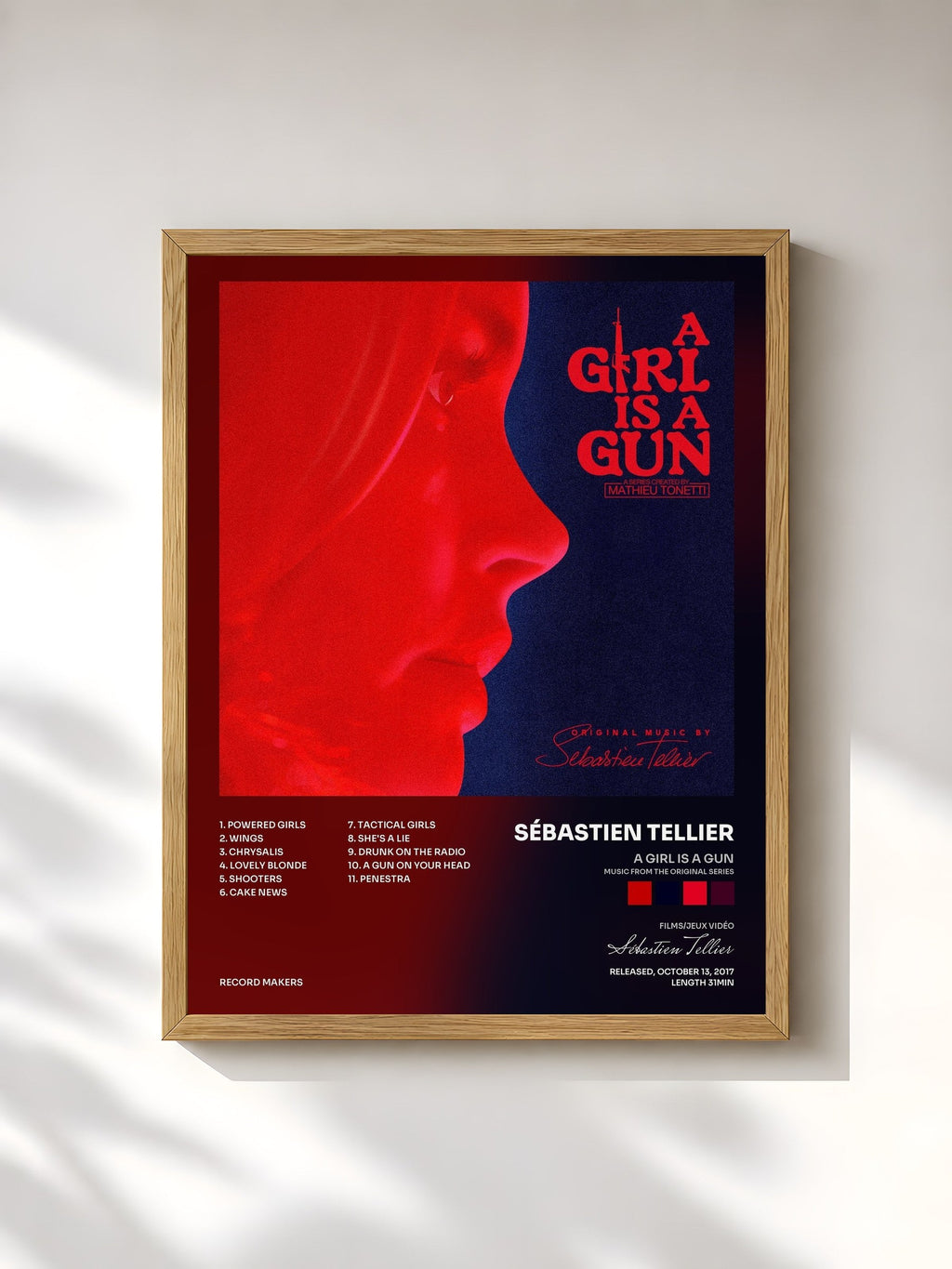 #bois Tableau de l'album A Girl Is a Gun (Music from the Original Series) de Sébastien Tellier, cadre en bois brut, imprimé et encadré en France