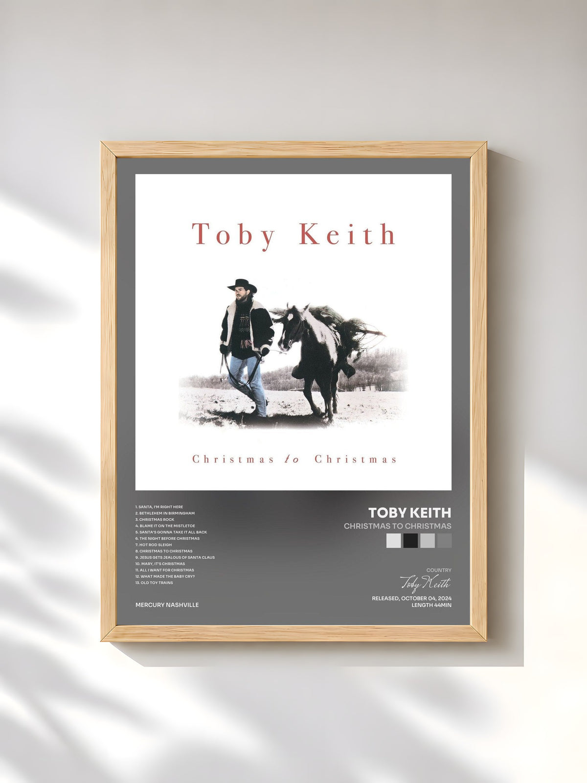 #bois Tableau de l'album Christmas To Christmas de Toby Keith, cadre en bois brut, imprimé et encadré en France