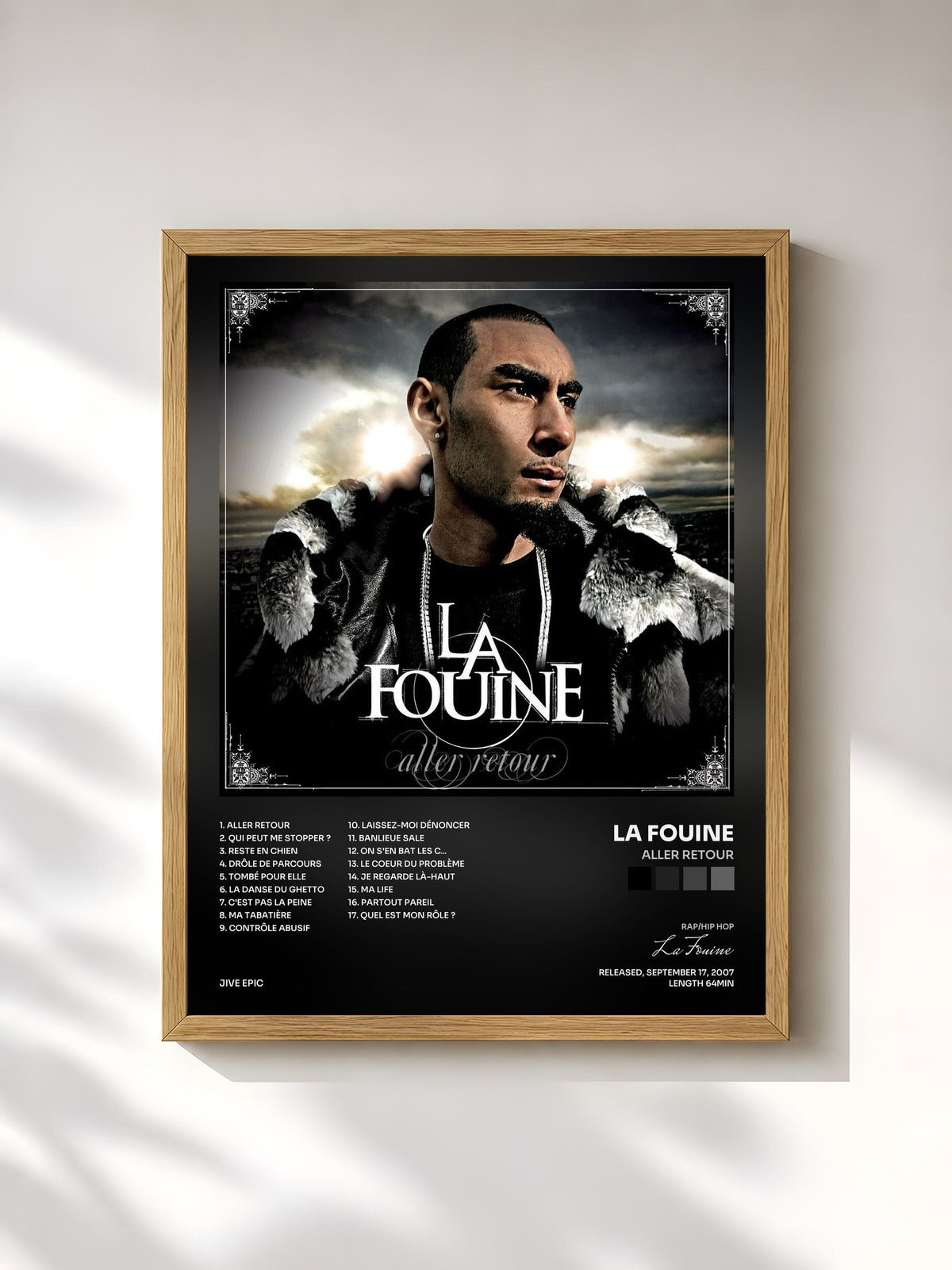 #bois Tableau de l'album Aller Retour de La Fouine, cadre en bois brut, imprimé et encadré en France