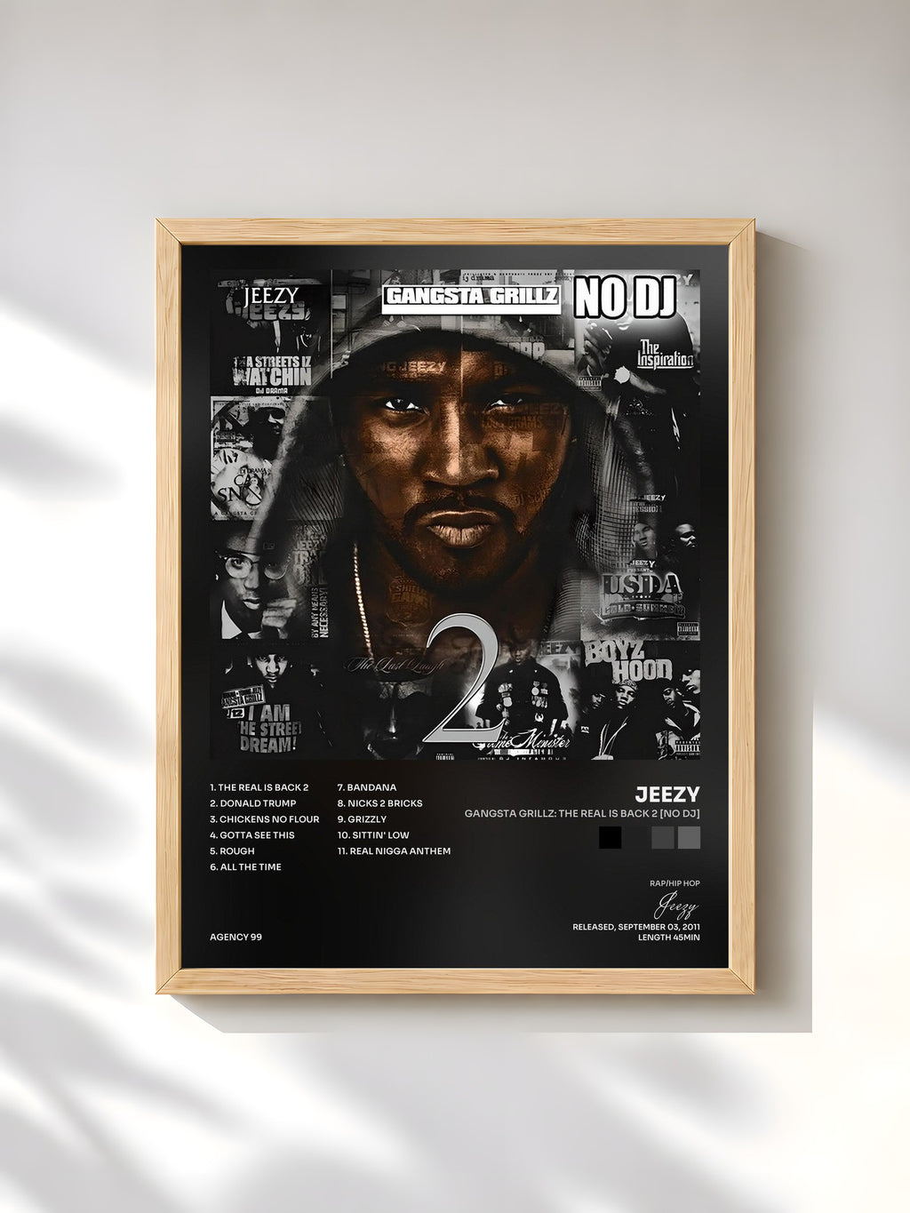 #bois Tableau de l'album Gangsta Grillz: The Real Is Back 2 [No DJ] de Jeezy, cadre en bois brut, imprimé et encadré en France