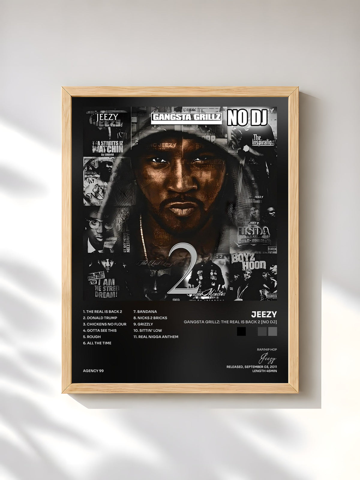 #bois Tableau de l'album Gangsta Grillz: The Real Is Back 2 [No DJ] de Jeezy, cadre en bois brut, imprimé et encadré en France