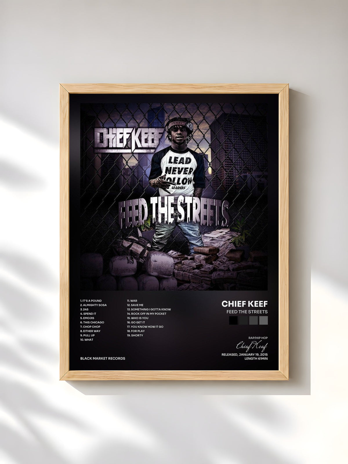 #bois Tableau de l'album Feed The Streets de Chief Keef, cadre en bois brut, imprimé et encadré en France