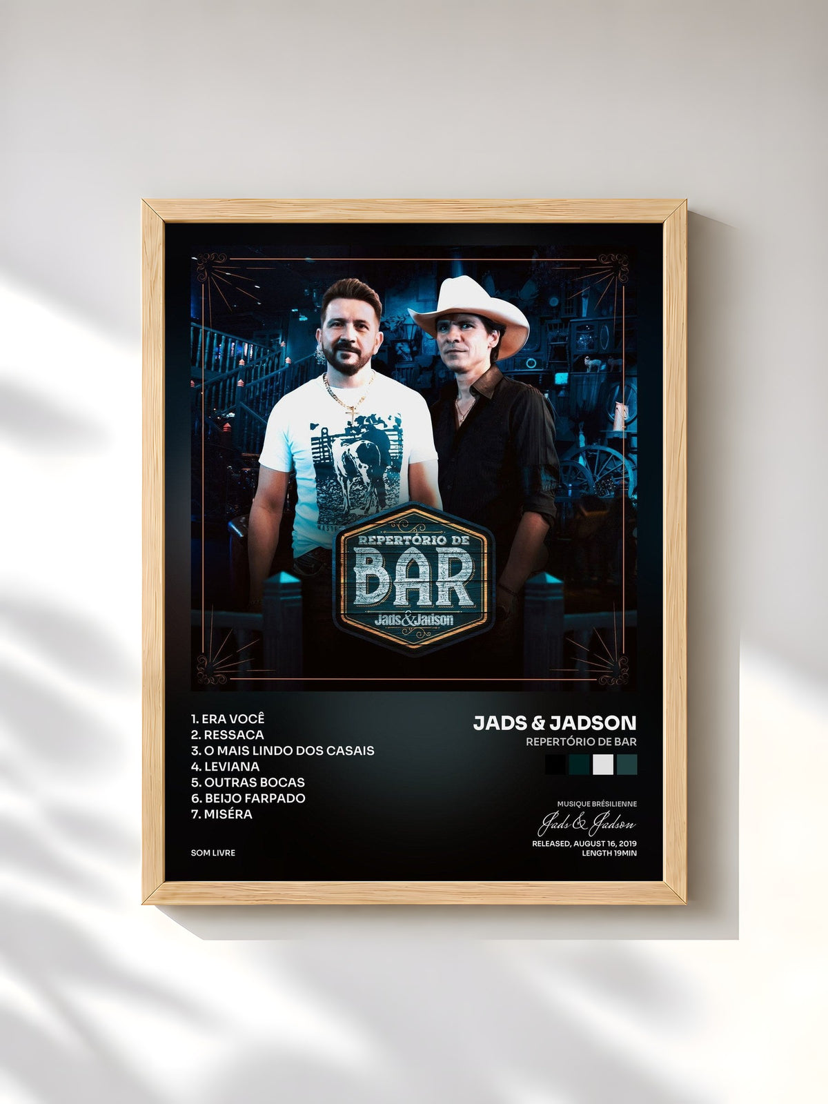 #bois Tableau de l'album Repertório de Bar de Jads & Jadson, cadre en bois brut, imprimé et encadré en France