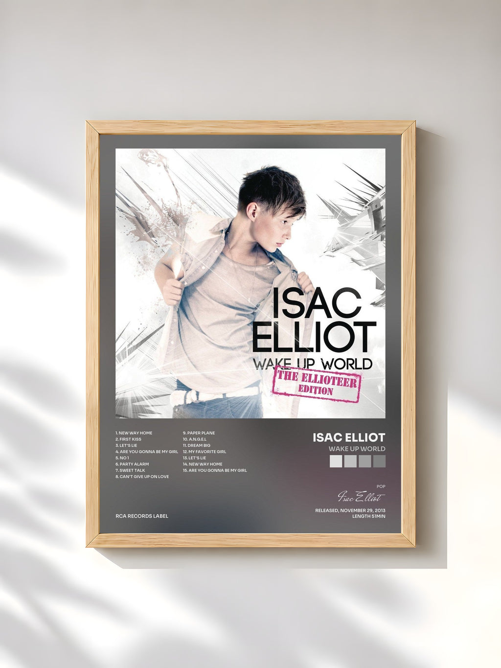 #bois Tableau de l'album Wake Up World de Isac Elliot, cadre en bois brut, imprimé et encadré en France