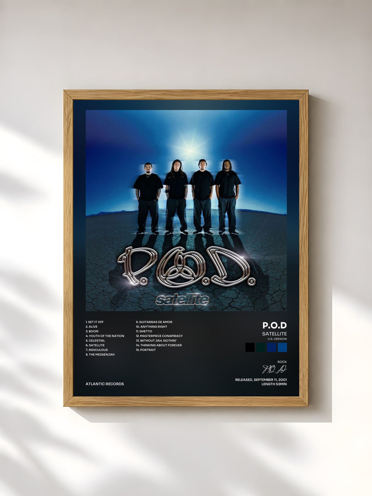 #bois Tableau de l'album Satellite (U.S. Version) de P.O.D, cadre en bois brut, imprimé et encadré en France