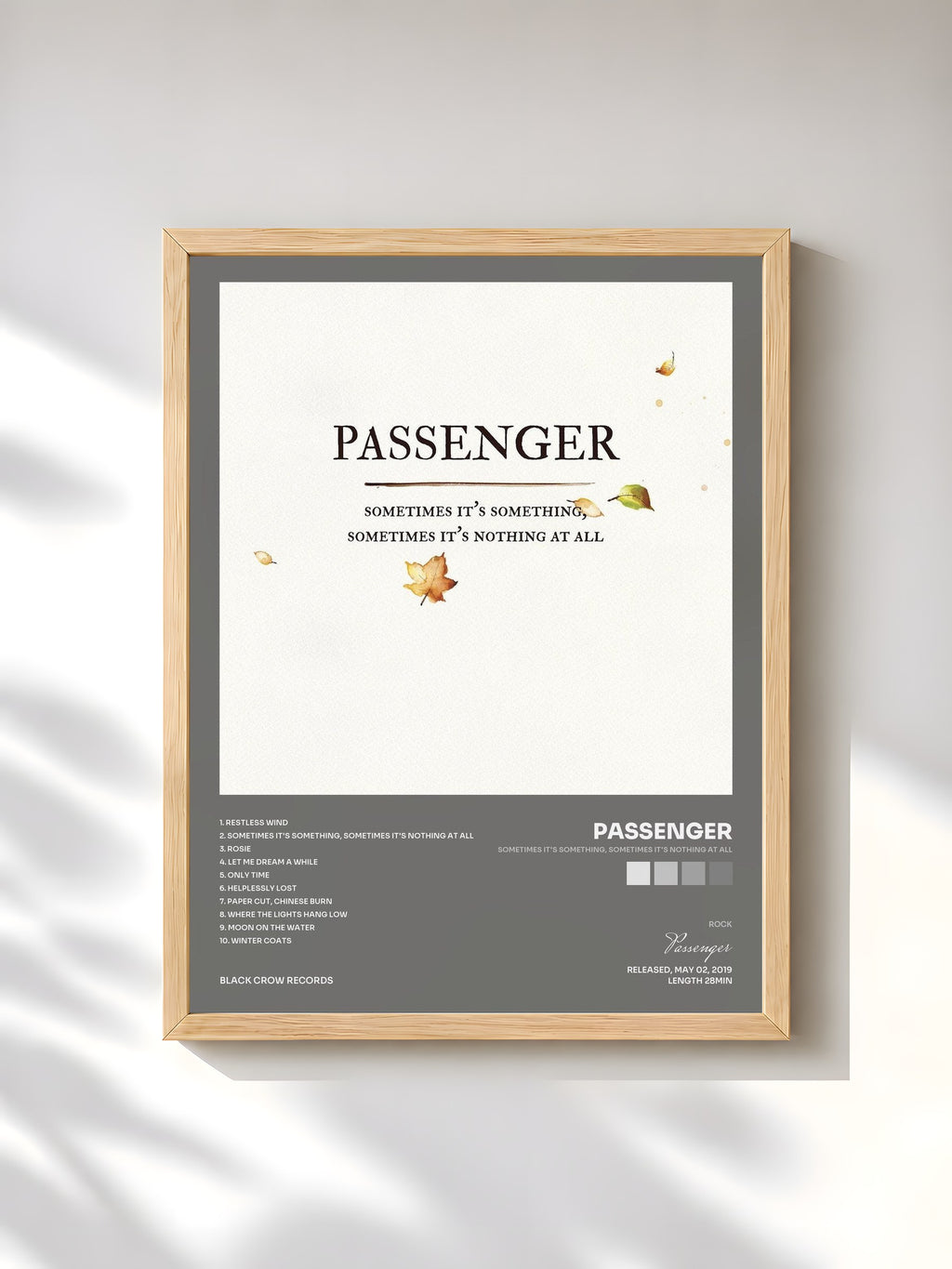 #bois Tableau de l'album Sometimes It's Something, Sometimes It's Nothing at All de Passenger, cadre en bois brut, imprimé et encadré en France