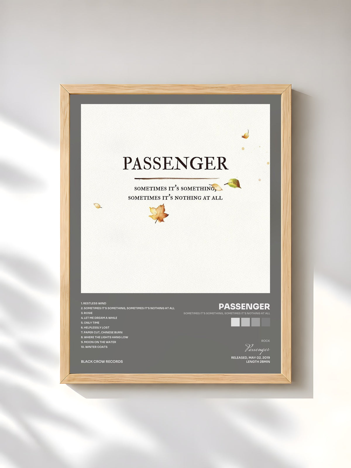 #bois Tableau de l'album Sometimes It's Something, Sometimes It's Nothing at All de Passenger, cadre en bois brut, imprimé et encadré en France