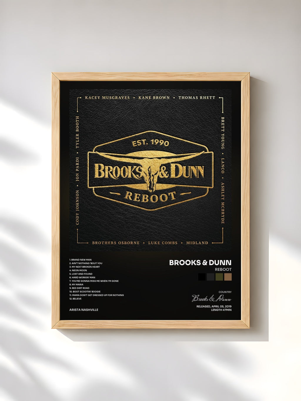 #bois Tableau de l'album Reboot de Brooks & Dunn, cadre en bois brut, imprimé et encadré en France