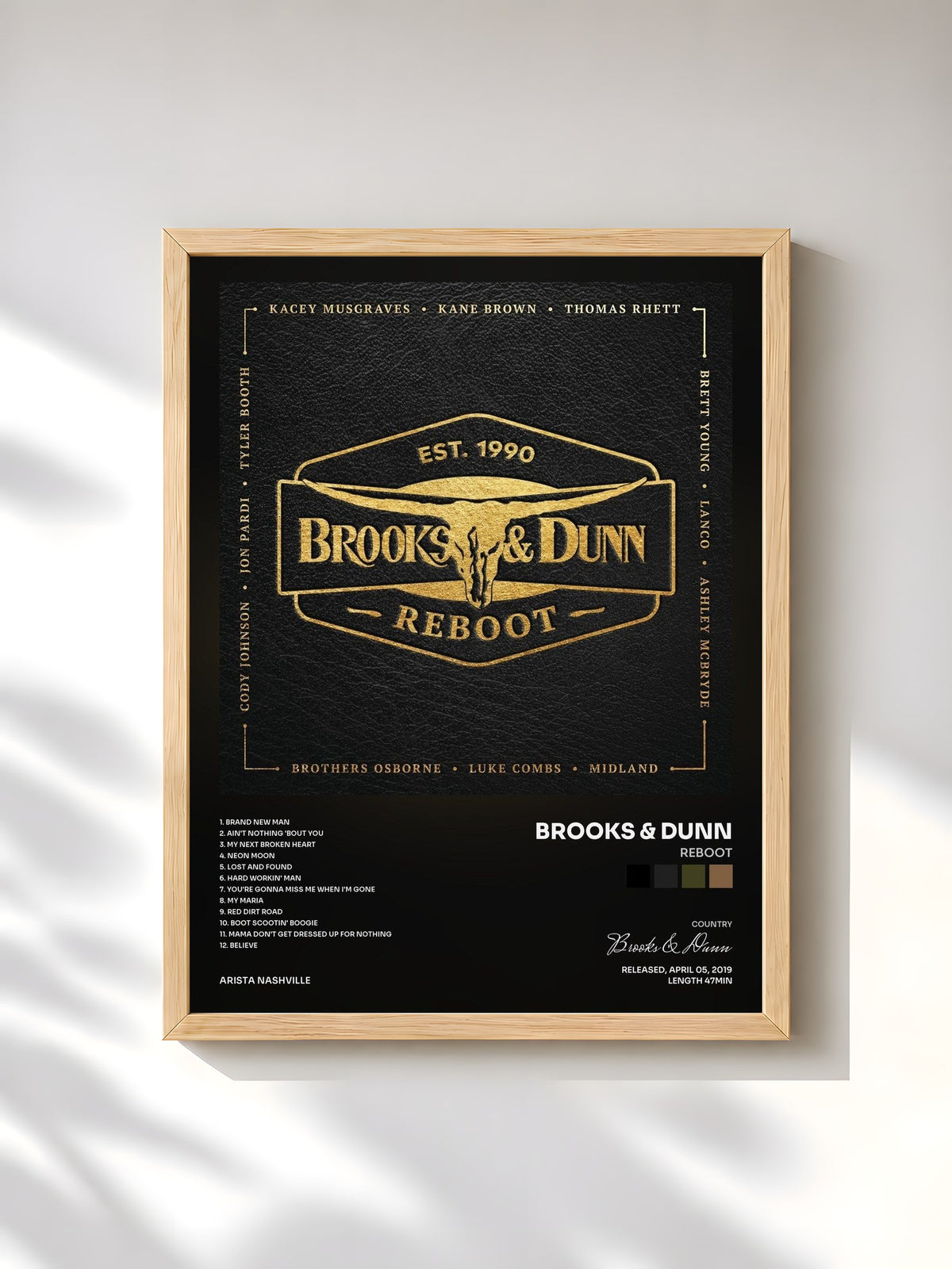 #bois Tableau de l'album Reboot de Brooks & Dunn, cadre en bois brut, imprimé et encadré en France