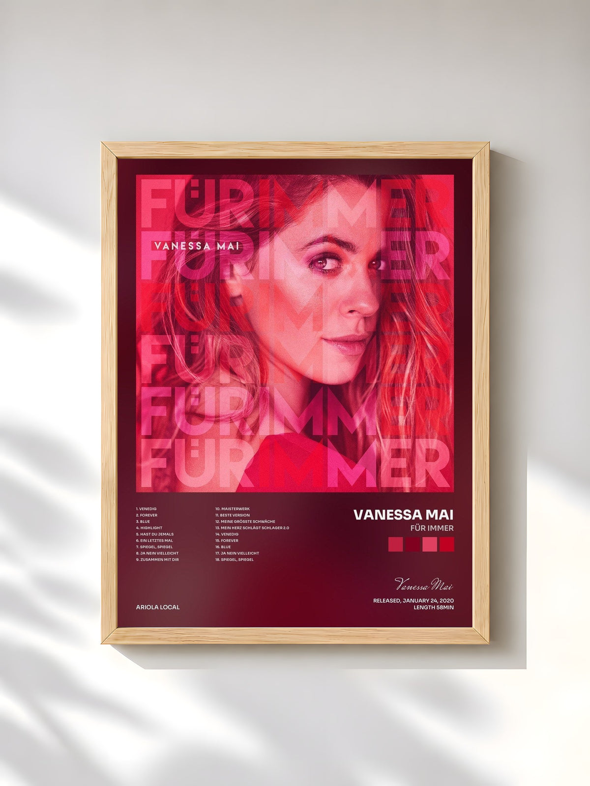 #bois Tableau de l'album Für immer de Vanessa Mai, cadre en bois brut, imprimé et encadré en France