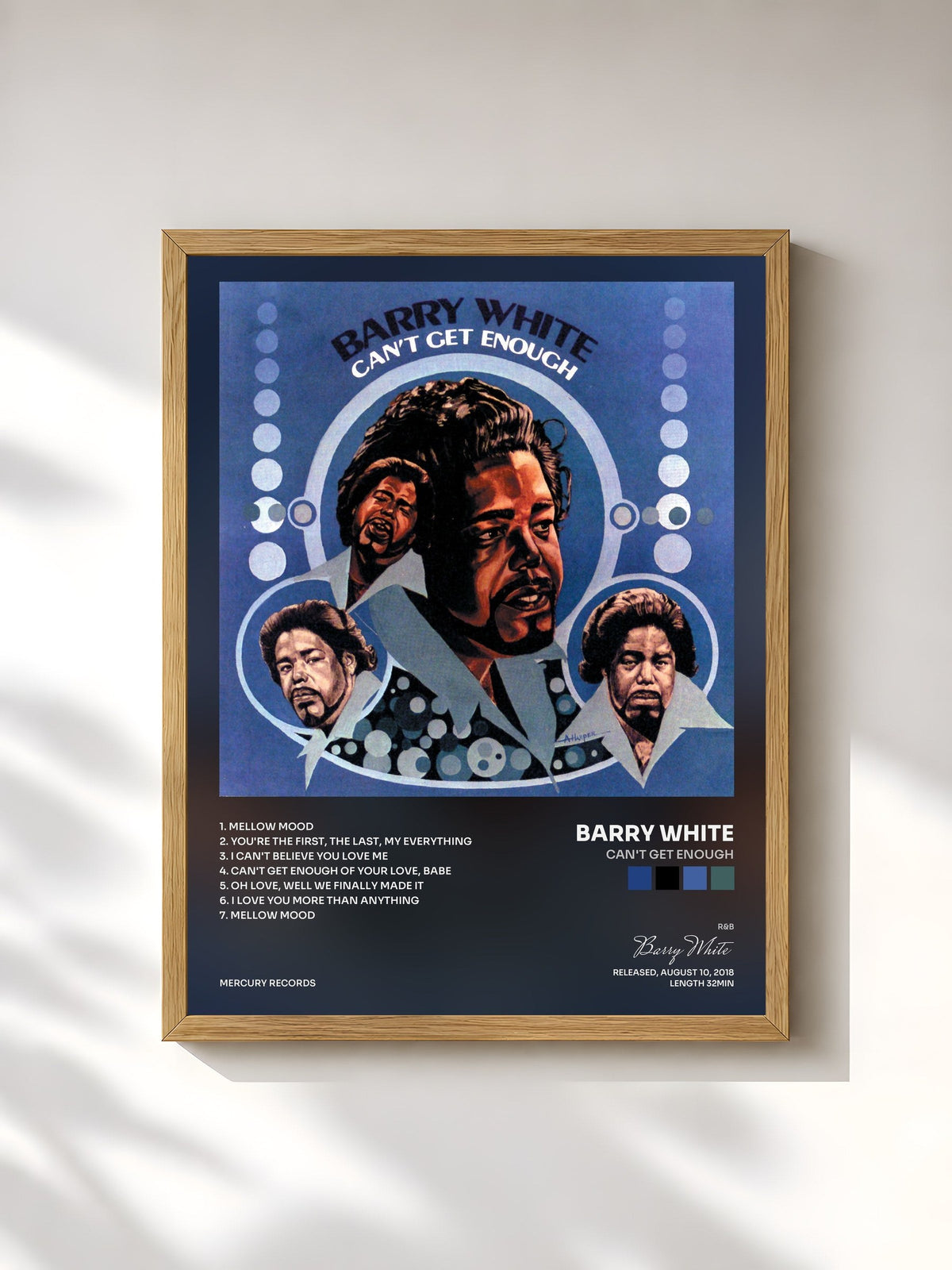 #bois Tableau de l'album Can't Get Enough de Barry White, cadre en bois brut, imprimé et encadré en France