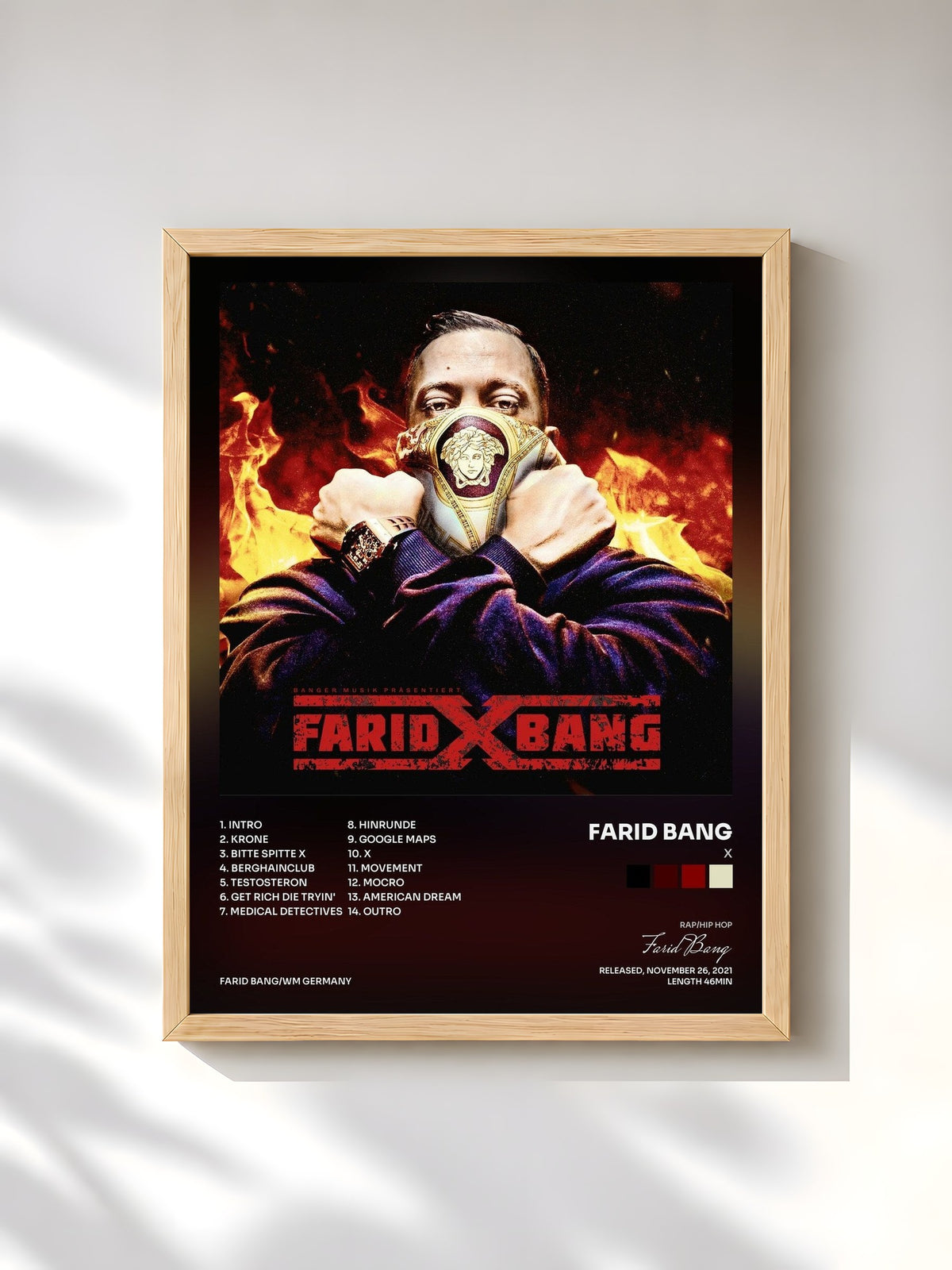 #bois Tableau de l'album X de Farid Bang, cadre en bois brut, imprimé et encadré en France