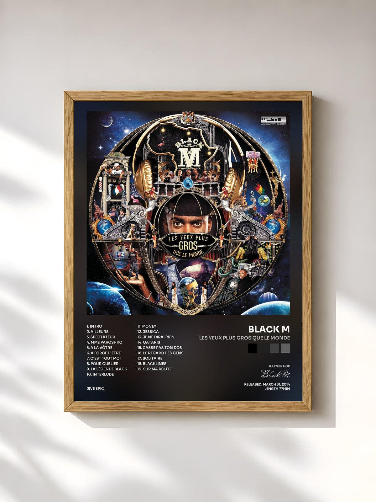 #bois Tableau de l'album Les yeux plus gros que le monde de Black M, cadre en bois brut, imprimé et encadré en France