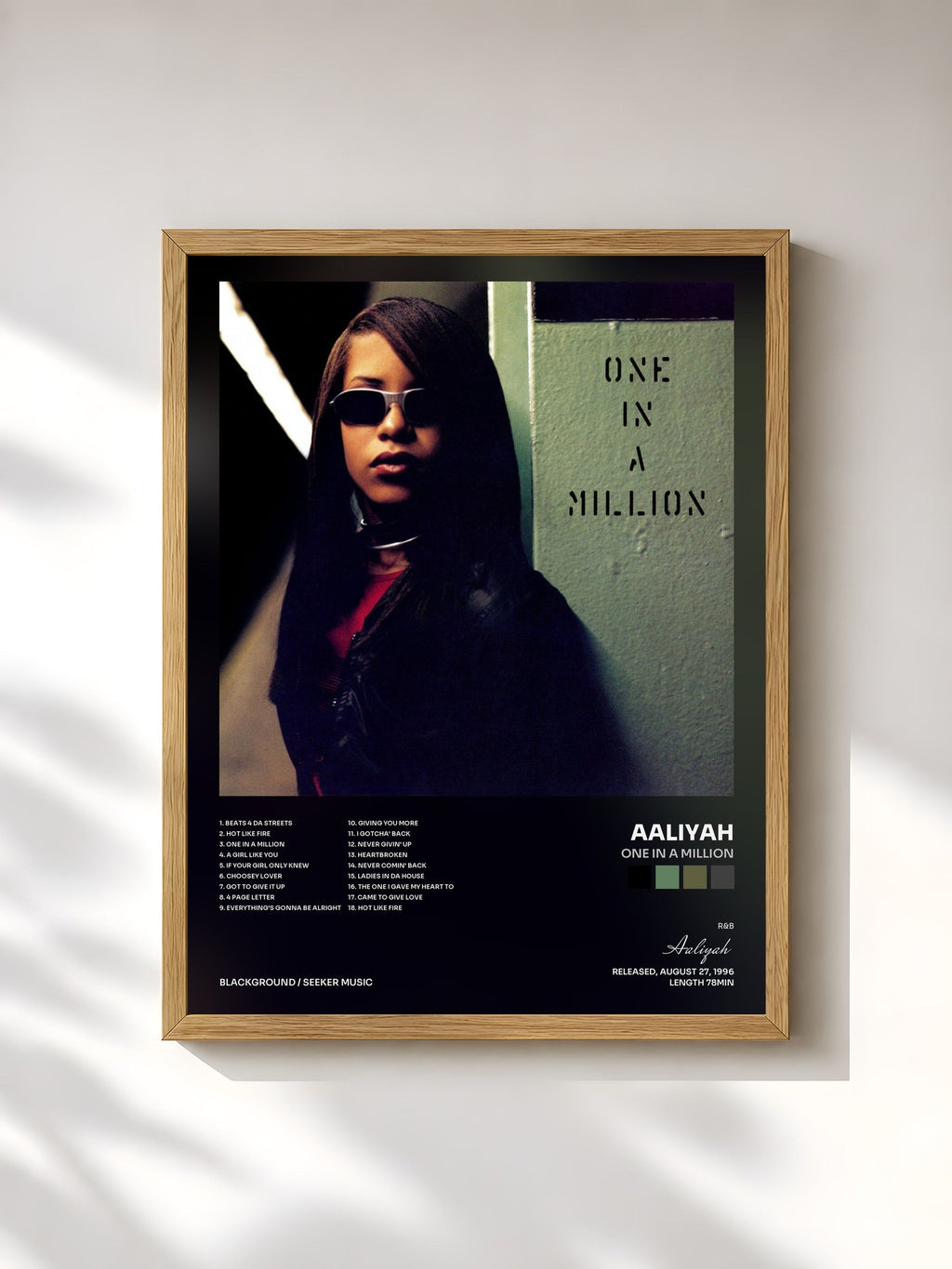 #bois Tableau de l'album One In A Million de Aaliyah, cadre en bois brut, imprimé et encadré en France