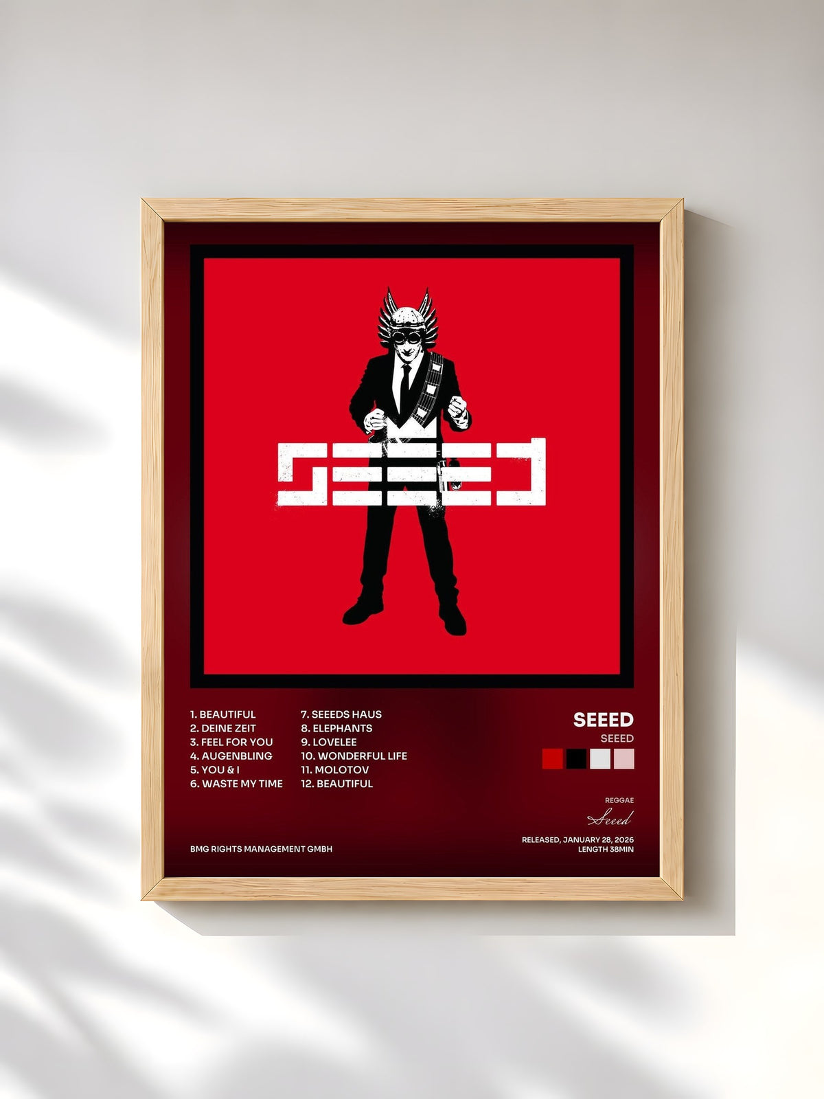 #bois Tableau de l'album SEEED de Seeed, cadre en bois brut, imprimé et encadré en France