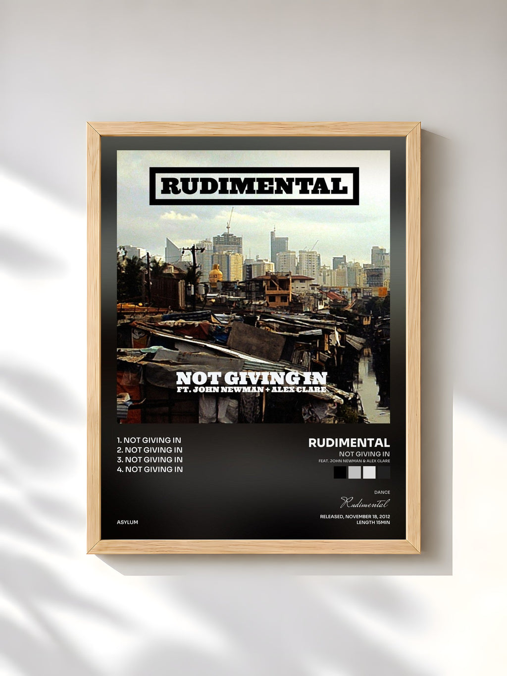 #bois Tableau de l'album Not Giving In (feat. John Newman & Alex Clare) de Rudimental, cadre en bois brut, imprimé et encadré en France