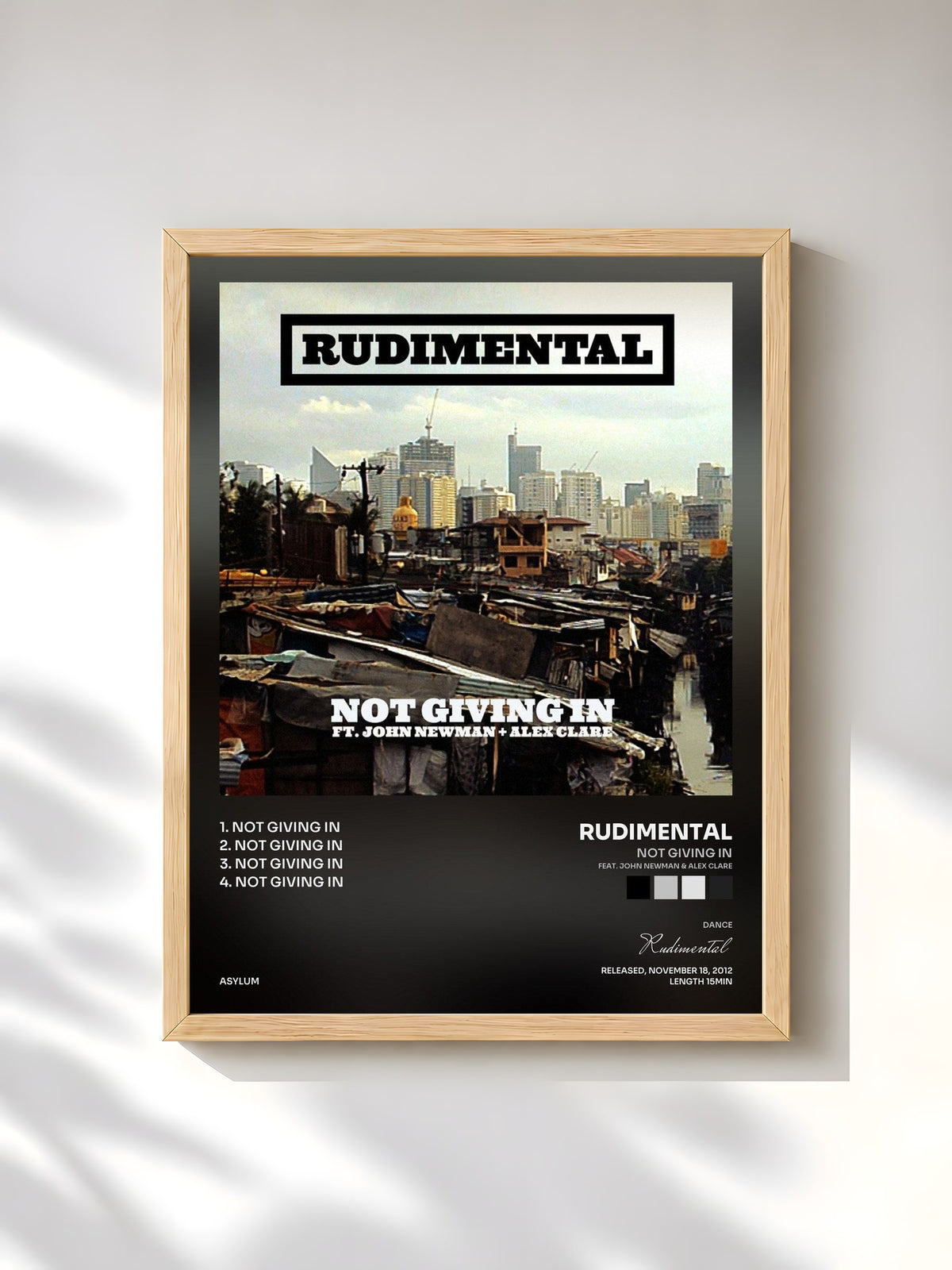 #bois Tableau de l'album Not Giving In (feat. John Newman & Alex Clare) de Rudimental, cadre en bois brut, imprimé et encadré en France