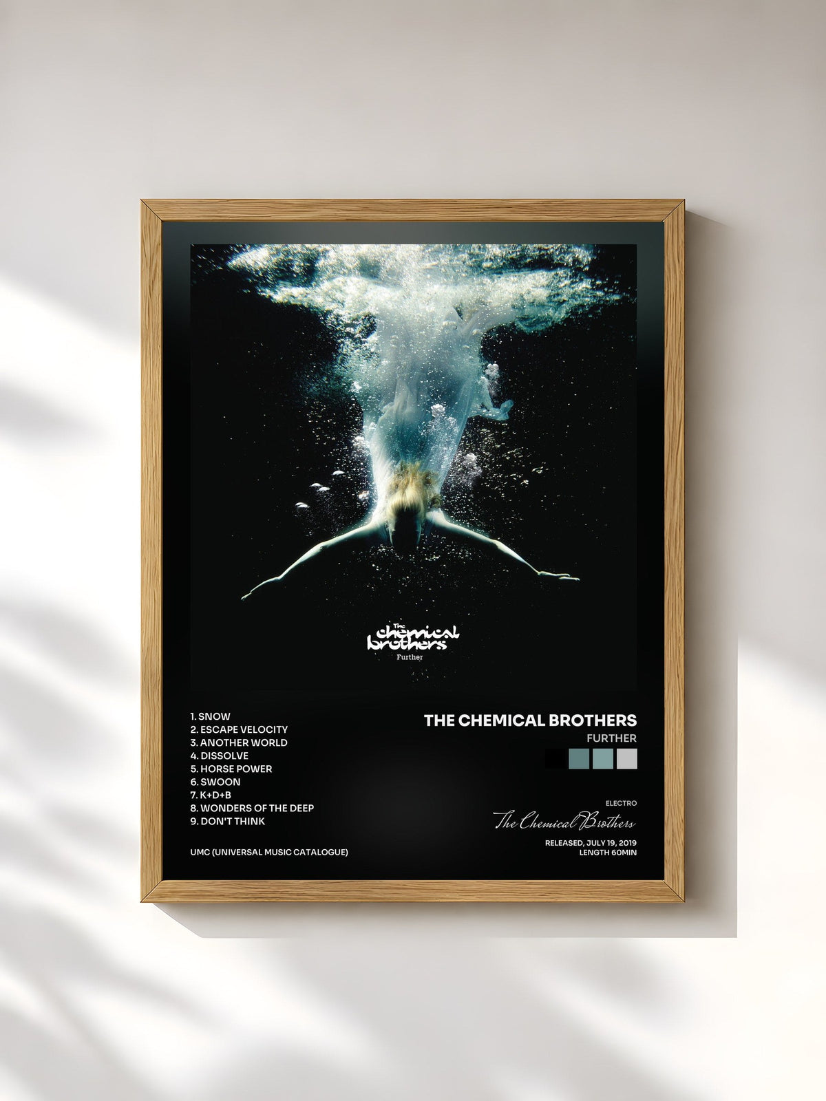 #bois Tableau de l'album Further de The Chemical Brothers, cadre en bois brut, imprimé et encadré en France