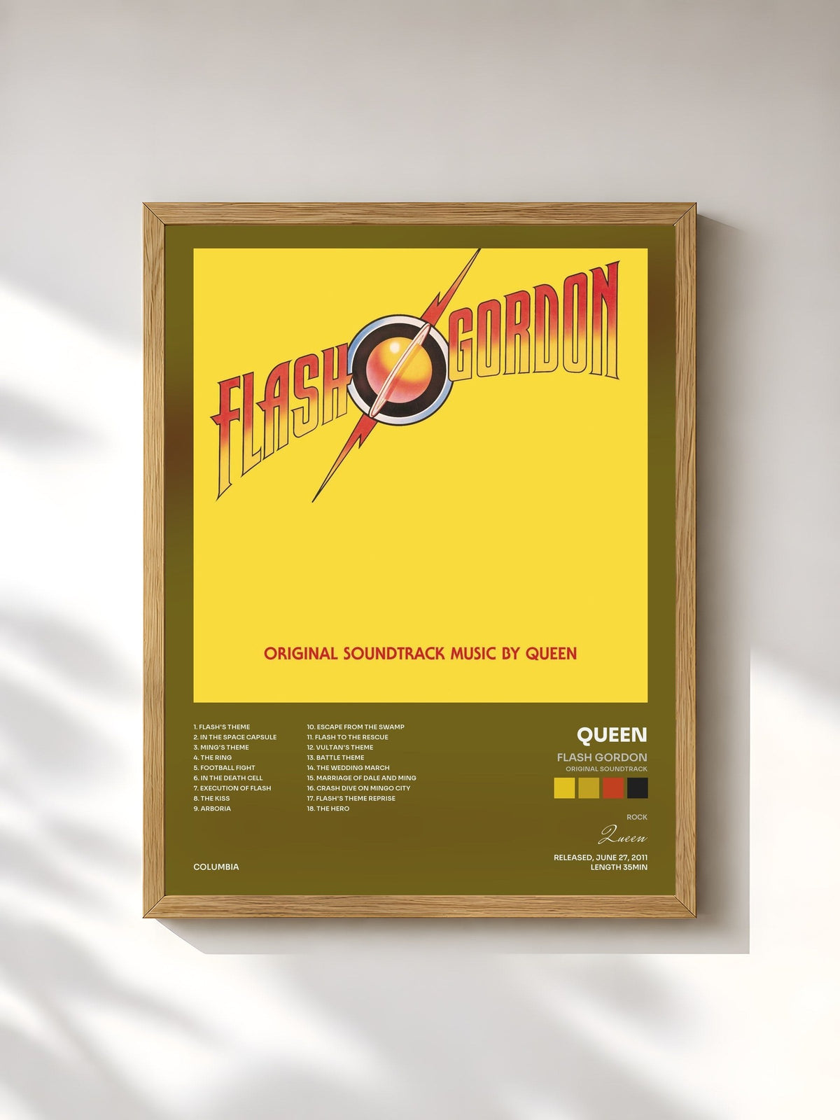 #bois Tableau de l'album Flash Gordon (Original Soundtrack) de Queen, cadre en bois brut, imprimé et encadré en France