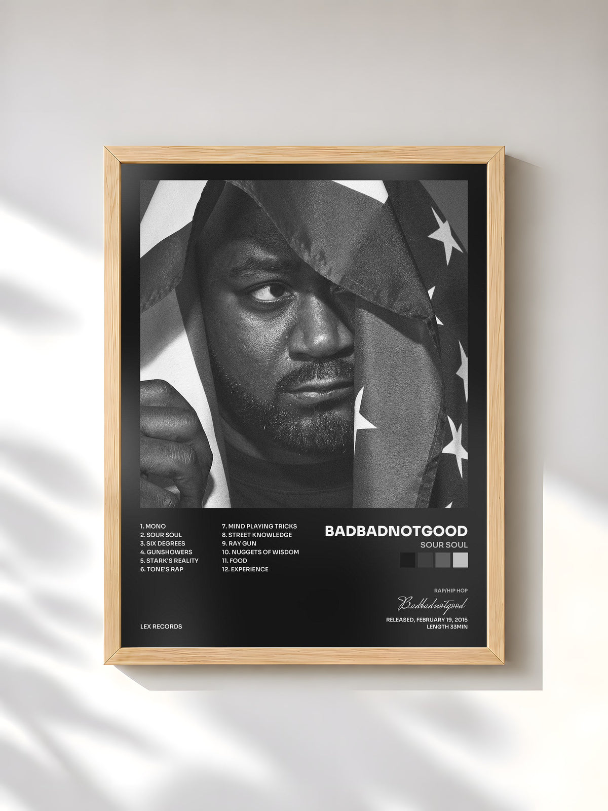 #bois Tableau de l'album Sour Soul de Badbadnotgood, cadre en bois brut, imprimé et encadré en France