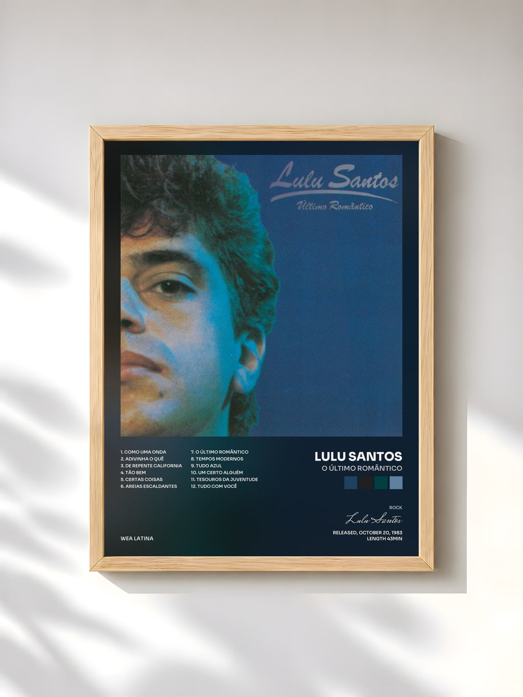 #bois Tableau de l'album O Último Romântico de Lulu Santos, cadre en bois brut, imprimé et encadré en France