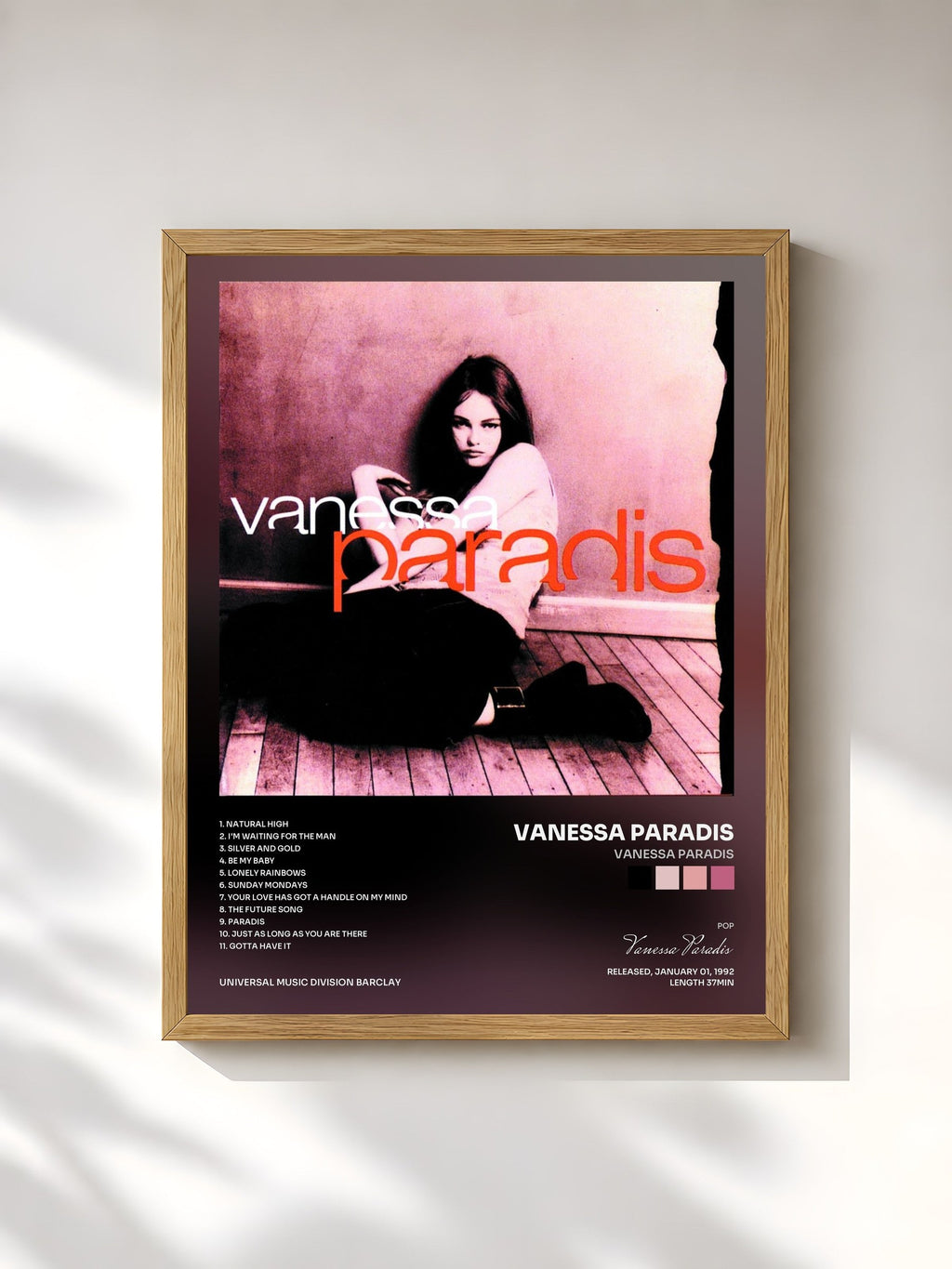#bois Tableau de l'album Vanessa Paradis de Vanessa Paradis, cadre en bois brut, imprimé et encadré en France