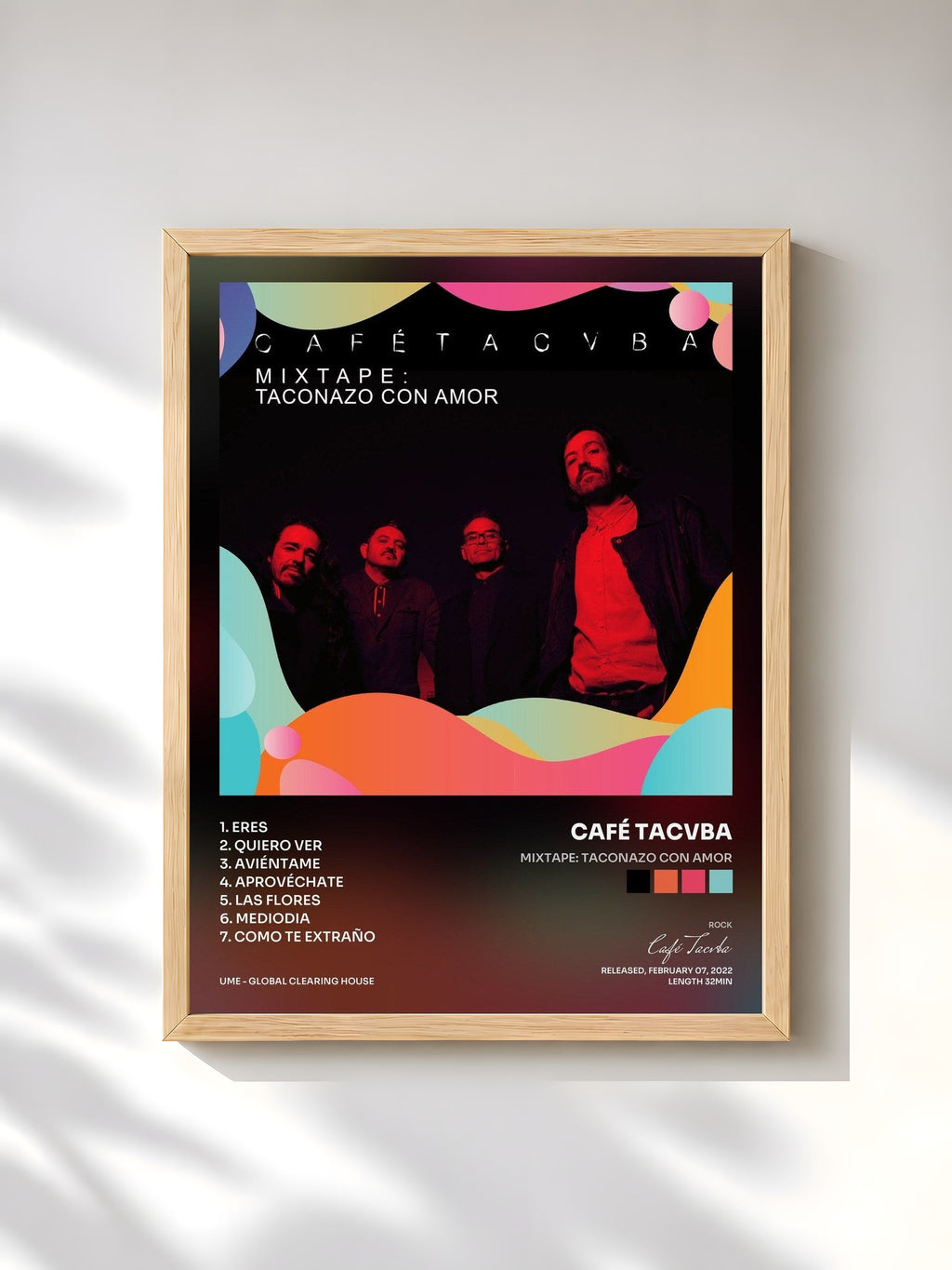#bois Tableau de l'album Mixtape: Taconazo Con Amor de Café Tacvba, cadre en bois brut, imprimé et encadré en France