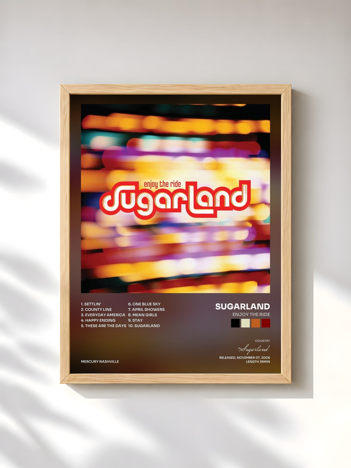 #bois Tableau de l'album Enjoy The Ride de Sugarland, cadre en bois brut, imprimé et encadré en France