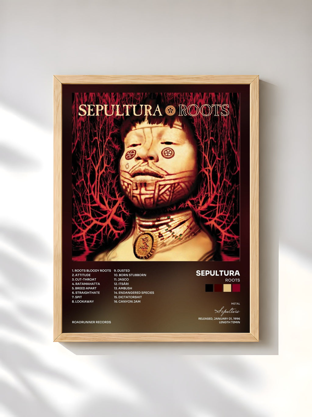 #bois Tableau de l'album Roots de Sepultura, cadre en bois brut, imprimé et encadré en France