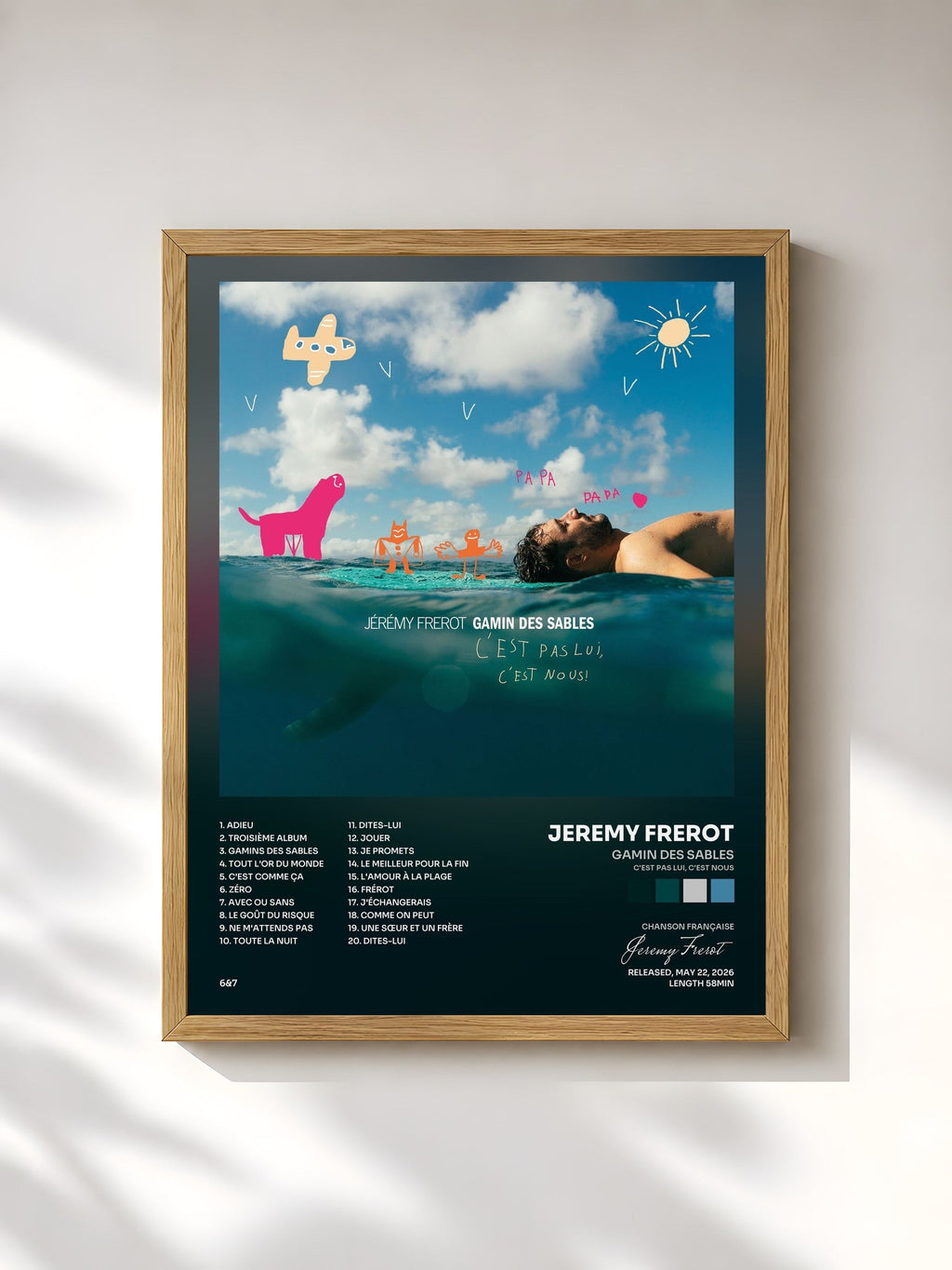 #bois Tableau de l'album Gamin des sables (C'est pas lui, c'est nous) de Jeremy Frerot, cadre en bois brut, imprimé et encadré en France