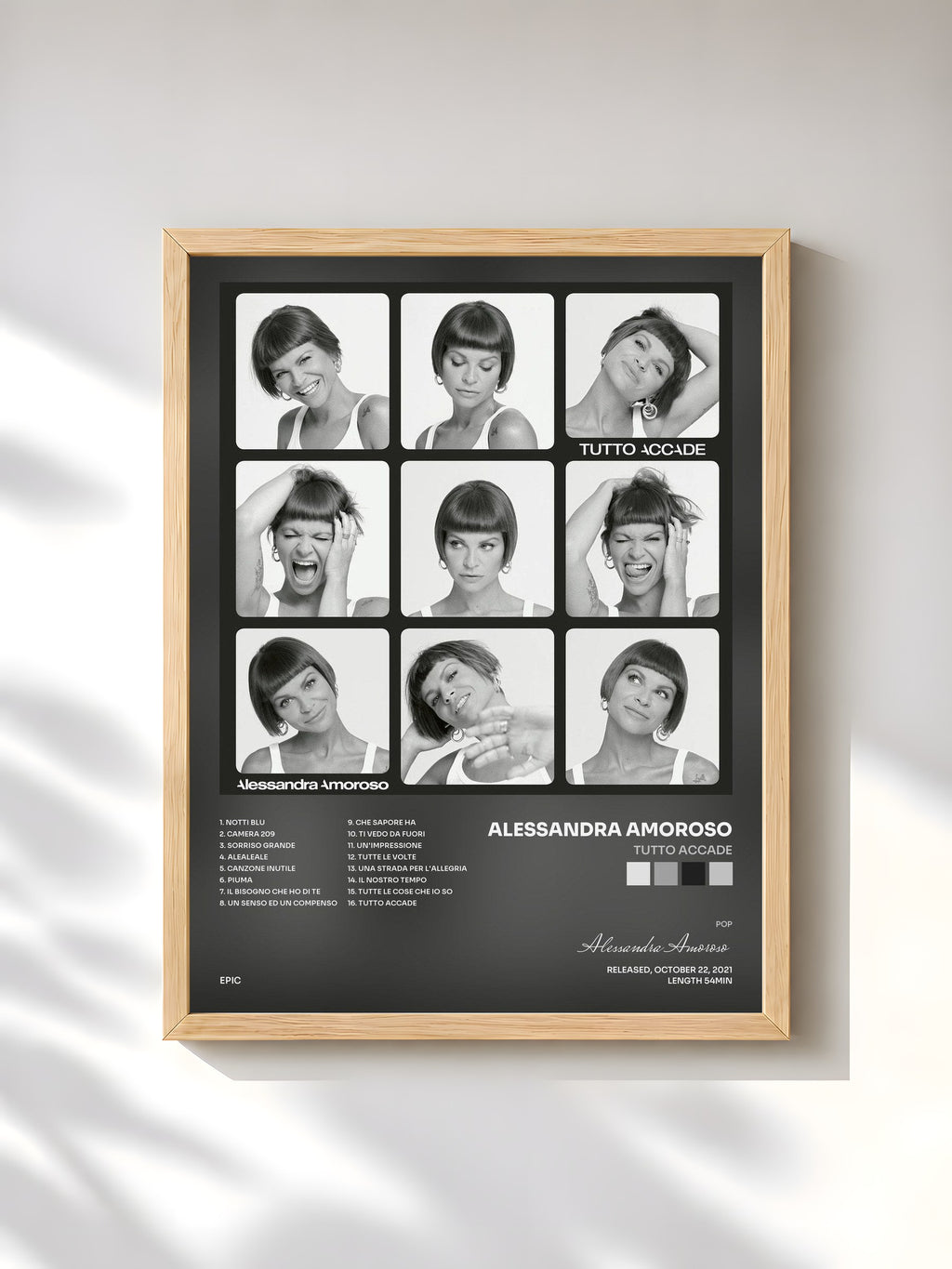 #bois Tableau de l'album Tutto accade de Alessandra Amoroso, cadre en bois brut, imprimé et encadré en France