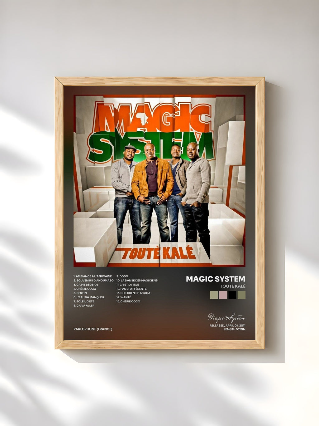 #bois Tableau de l'album Touté kalé de Magic System, cadre en bois brut, imprimé et encadré en France