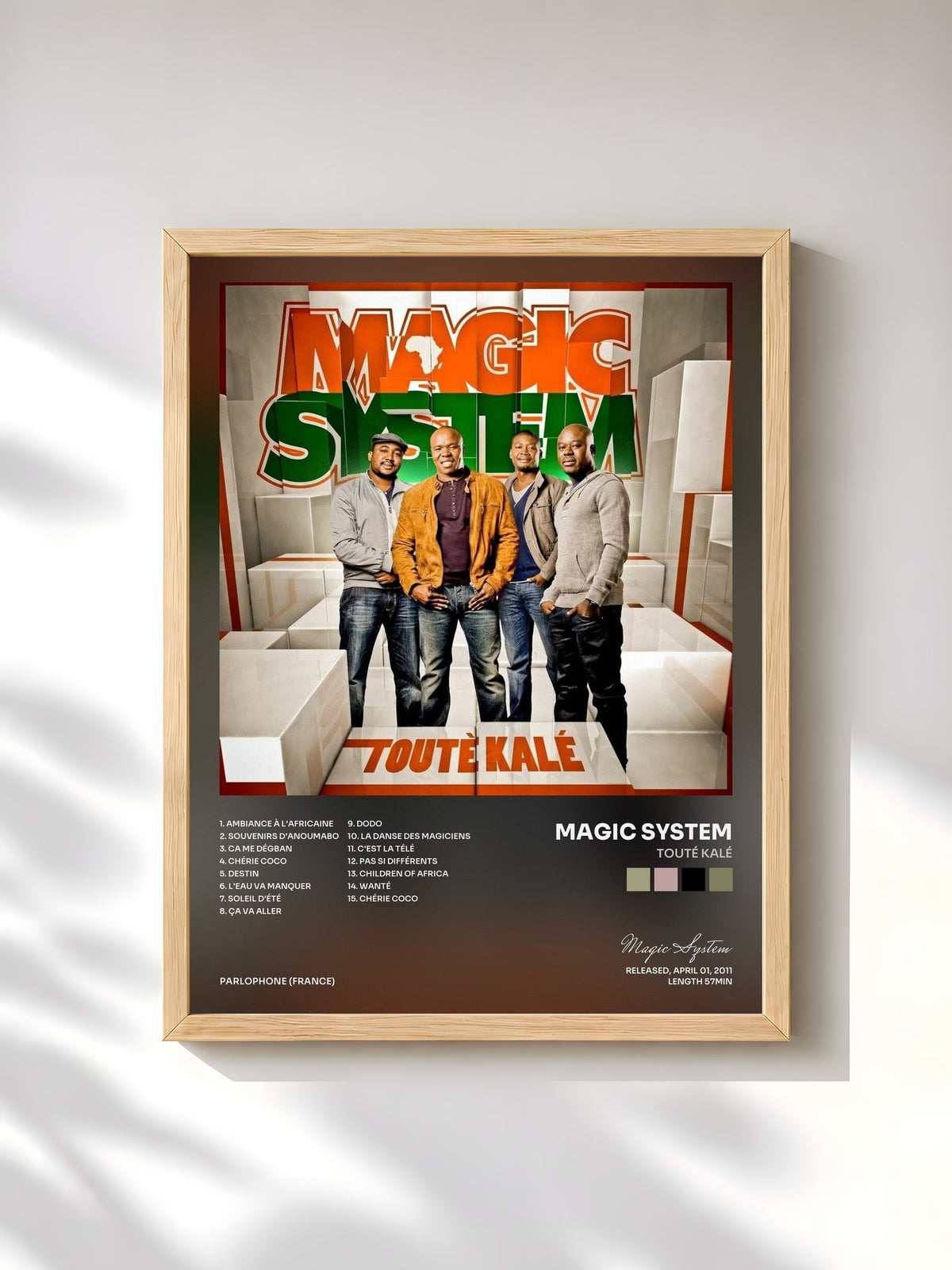 #bois Tableau de l'album Touté kalé de Magic System, cadre en bois brut, imprimé et encadré en France