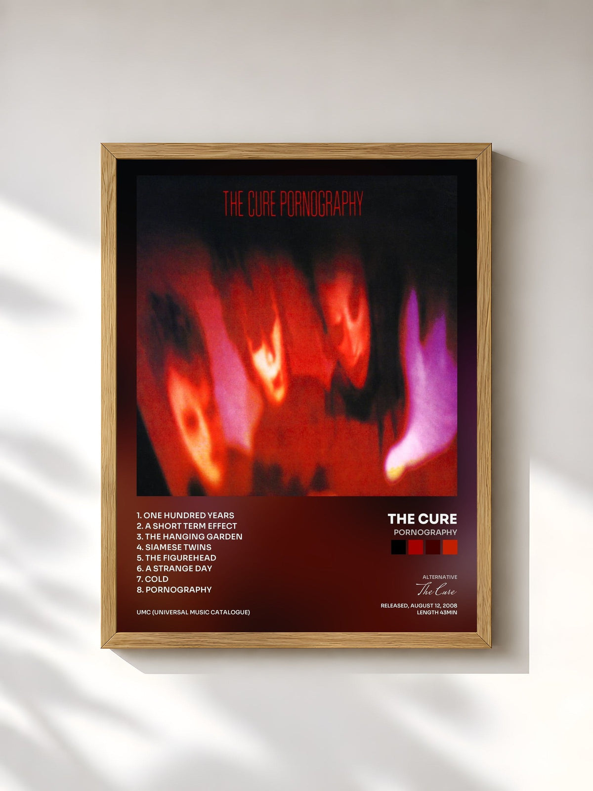 #bois Tableau de l'album Pornography de The Cure, cadre en bois brut, imprimé et encadré en France
