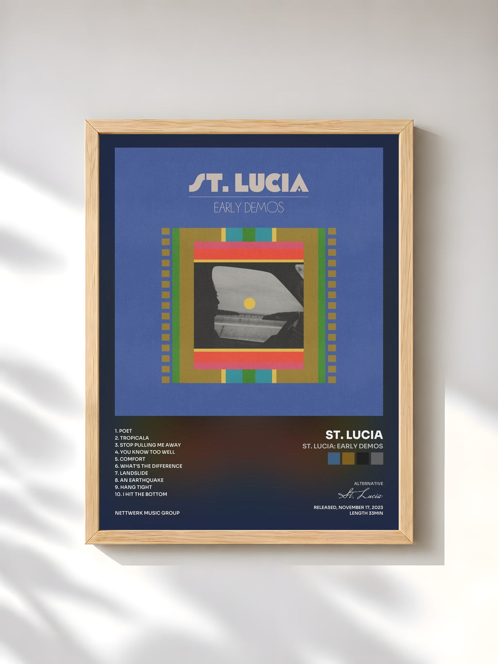 #bois Tableau de l'album St. Lucia: Early Demos de St. Lucia, cadre en bois brut, imprimé et encadré en France