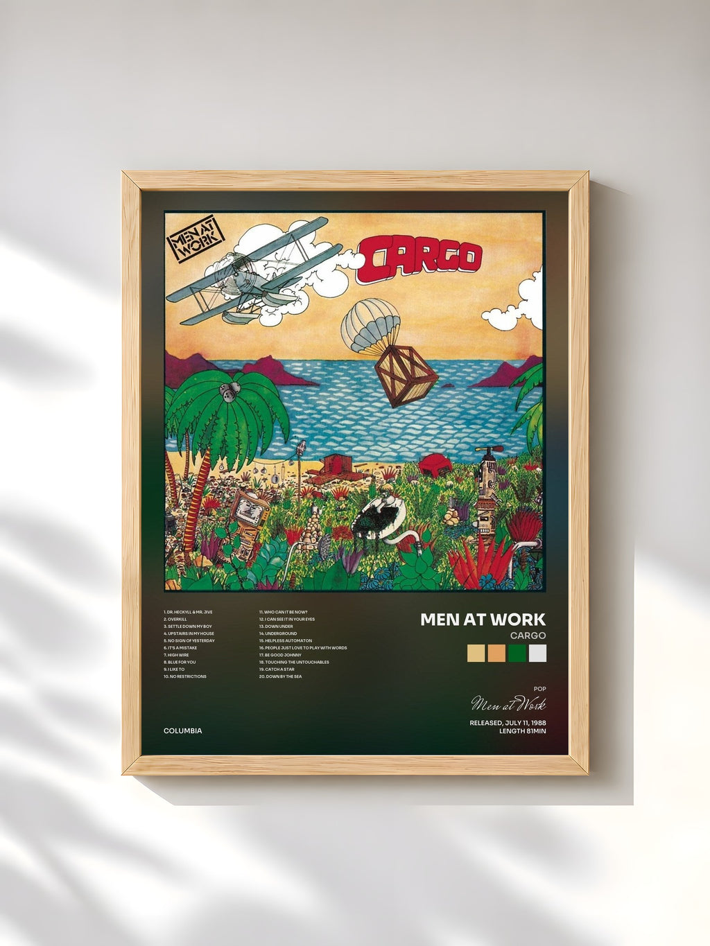 #bois Tableau de l'album Cargo de Men at Work, cadre en bois brut, imprimé et encadré en France