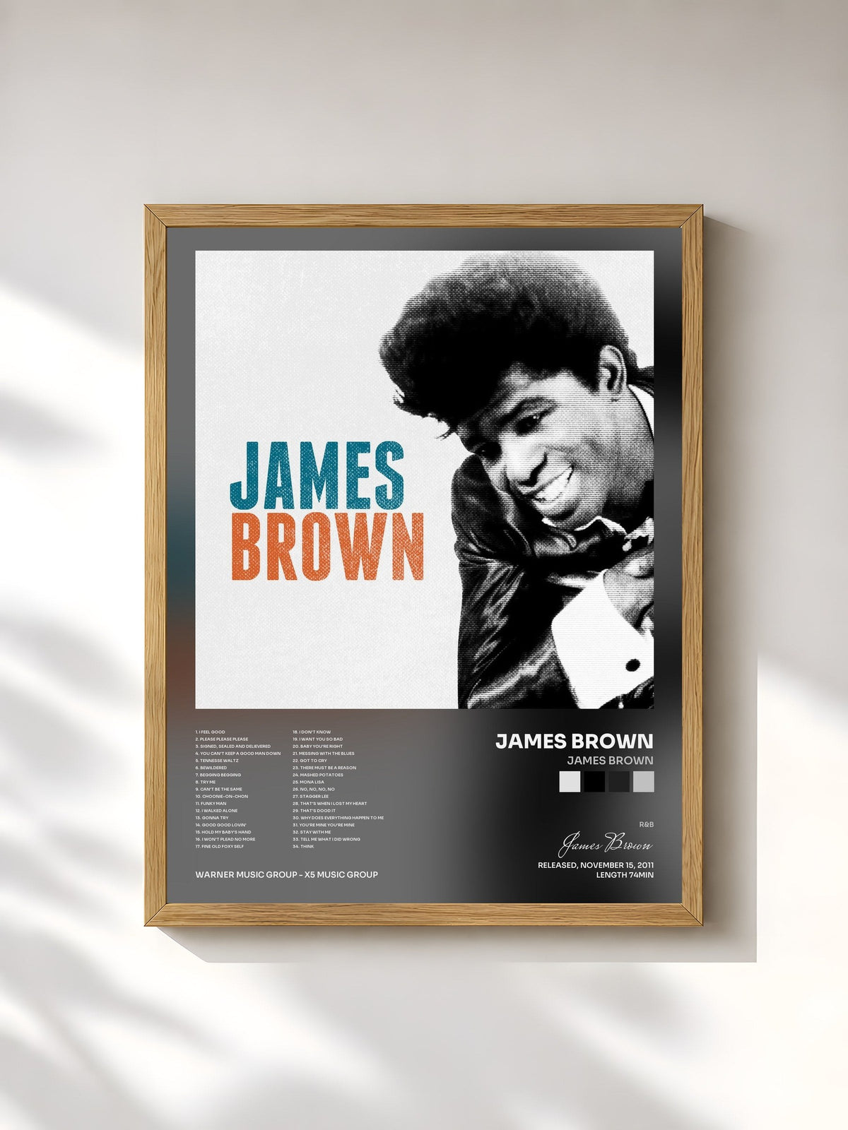 #bois Tableau de l'album James Brown de James Brown, cadre en bois brut, imprimé et encadré en France