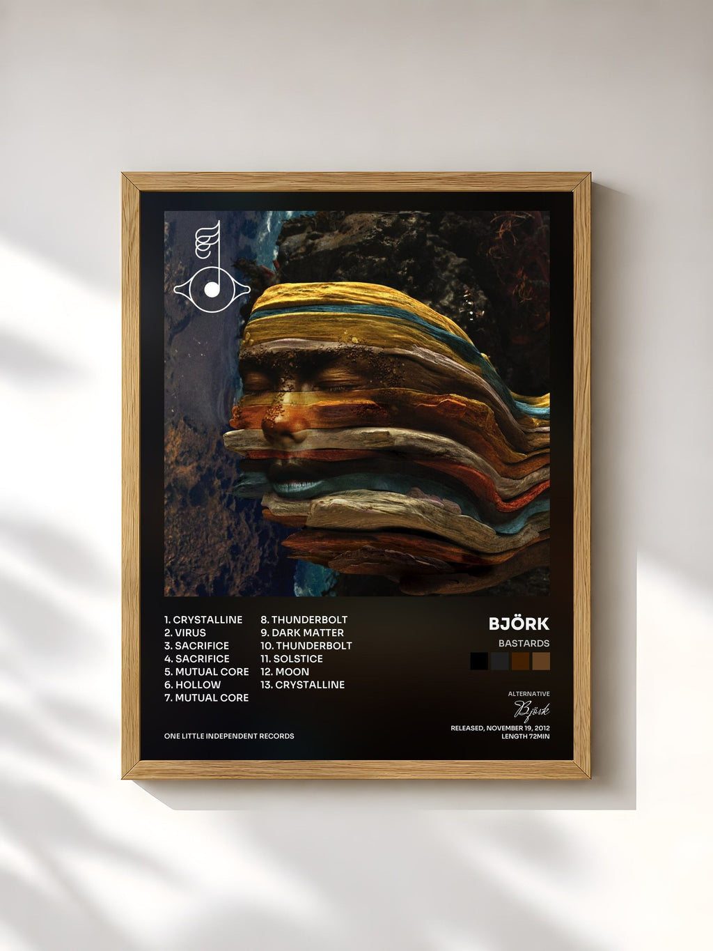 #bois Tableau de l'album Bastards de Björk, cadre en bois brut, imprimé et encadré en France