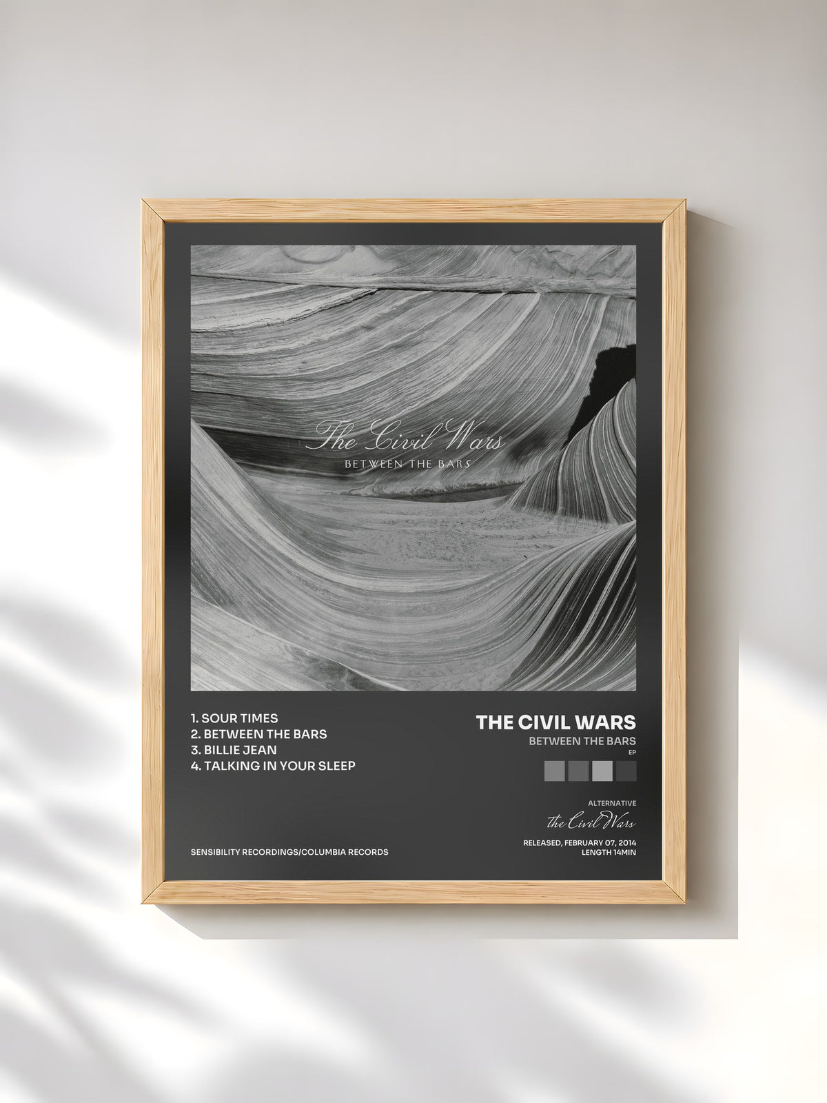 #bois Tableau de l'album Between The Bars (EP) de the Civil Wars, cadre en bois brut, imprimé et encadré en France