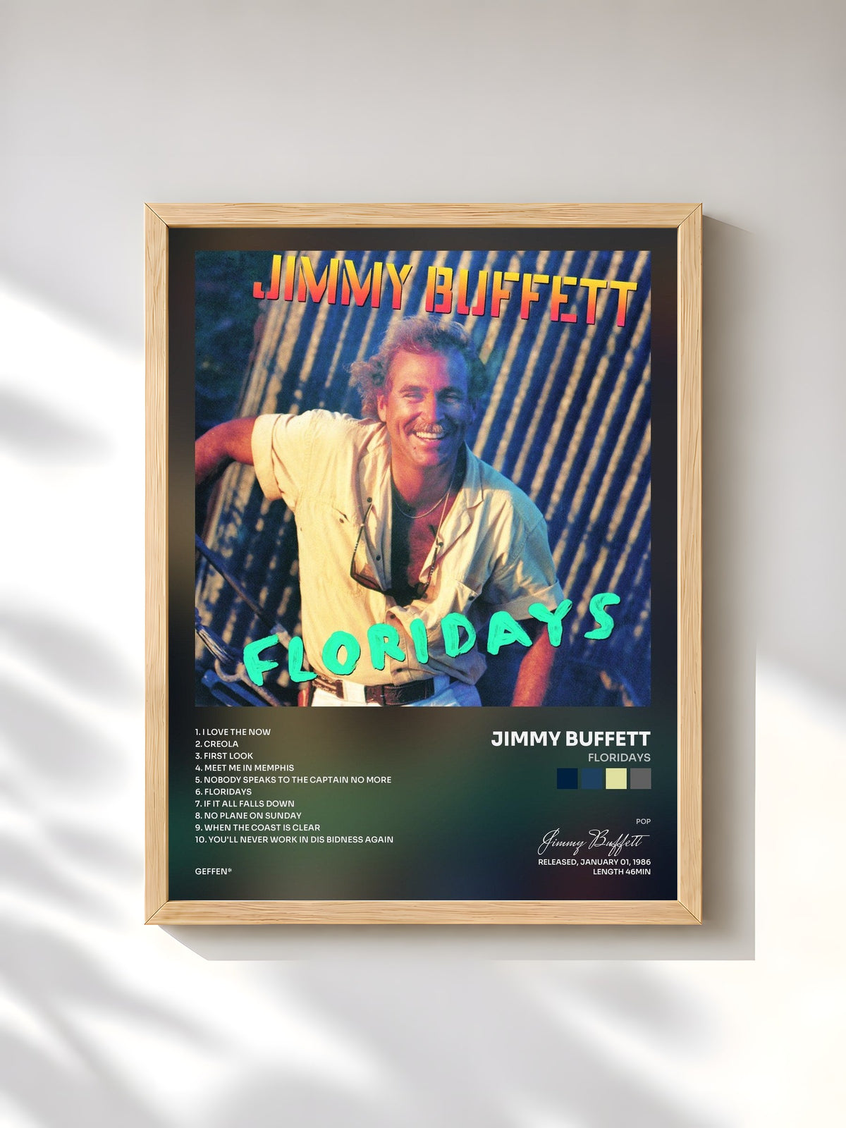 #bois Tableau de l'album Floridays de Jimmy Buffett, cadre en bois brut, imprimé et encadré en France