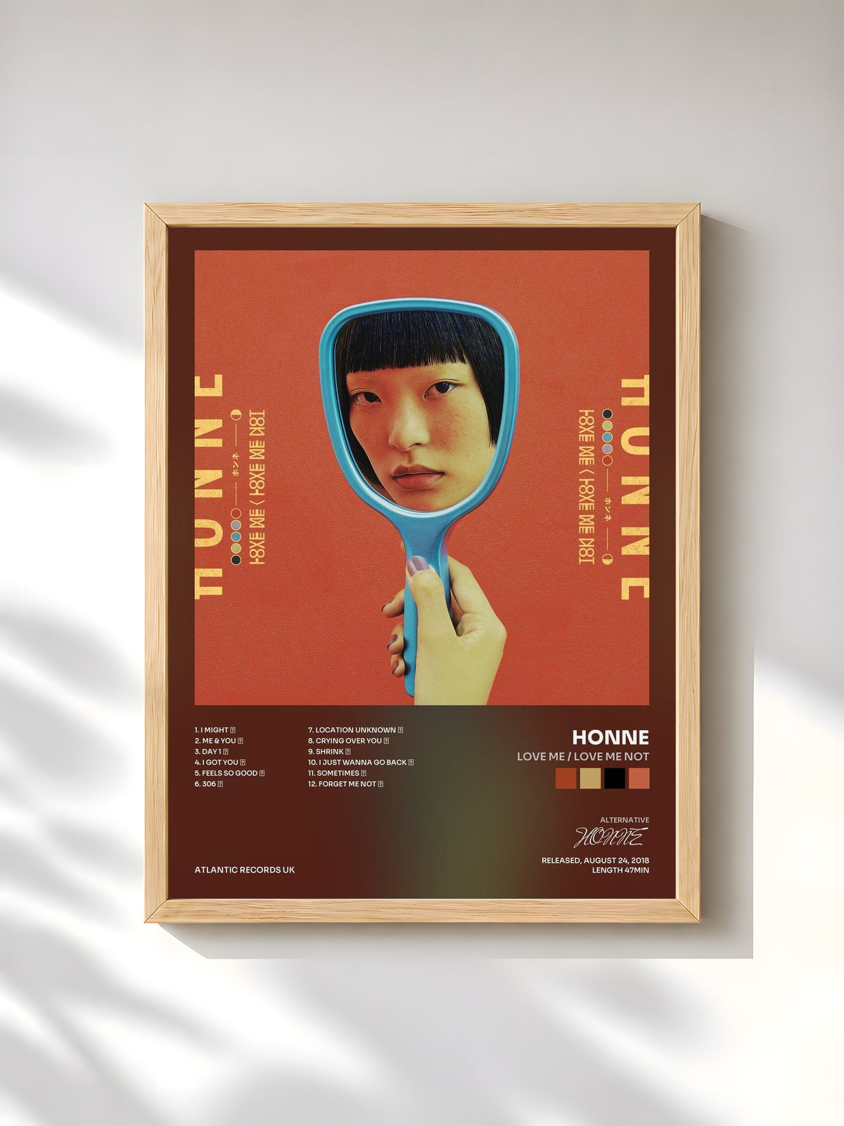 #bois Tableau de l'album Love Me / Love Me Not de HONNE, cadre en bois brut, imprimé et encadré en France