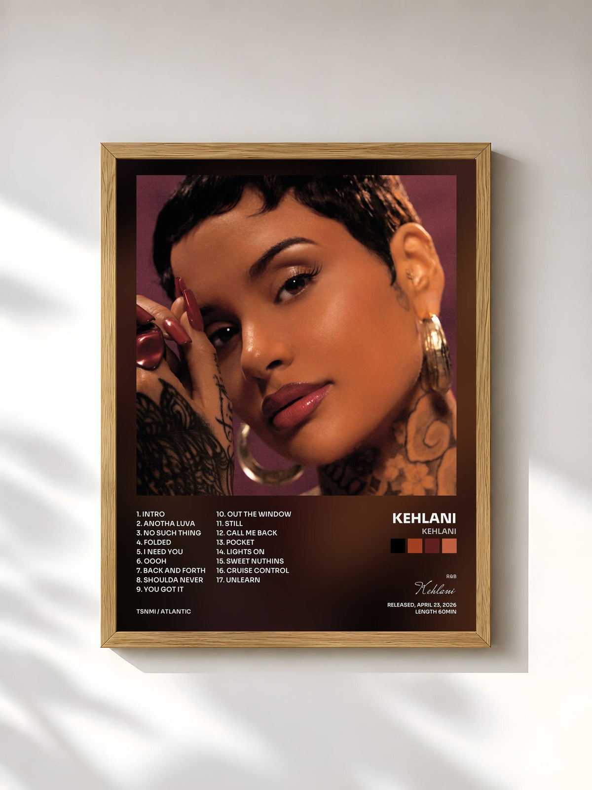 #bois Tableau de l'album Kehlani de Kehlani, cadre en bois brut, imprimé et encadré en France