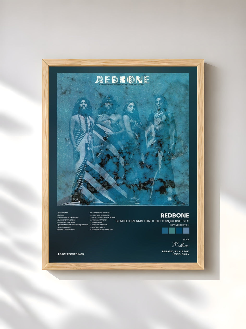 #bois Tableau de l'album Beaded Dreams Through Turquoise Eyes (Expanded Edition) de Redbone, cadre en bois brut, imprimé et encadré en France
