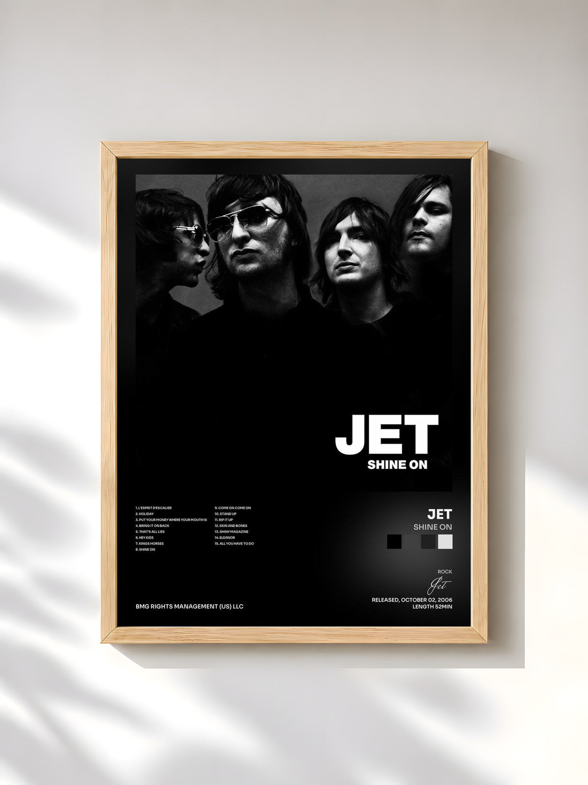 #bois Tableau de l'album Shine On de Jet, cadre en bois brut, imprimé et encadré en France