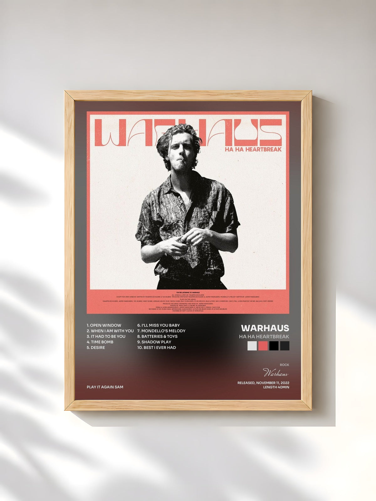 #bois Tableau de l'album Ha Ha Heartbreak de Warhaus, cadre en bois brut, imprimé et encadré en France