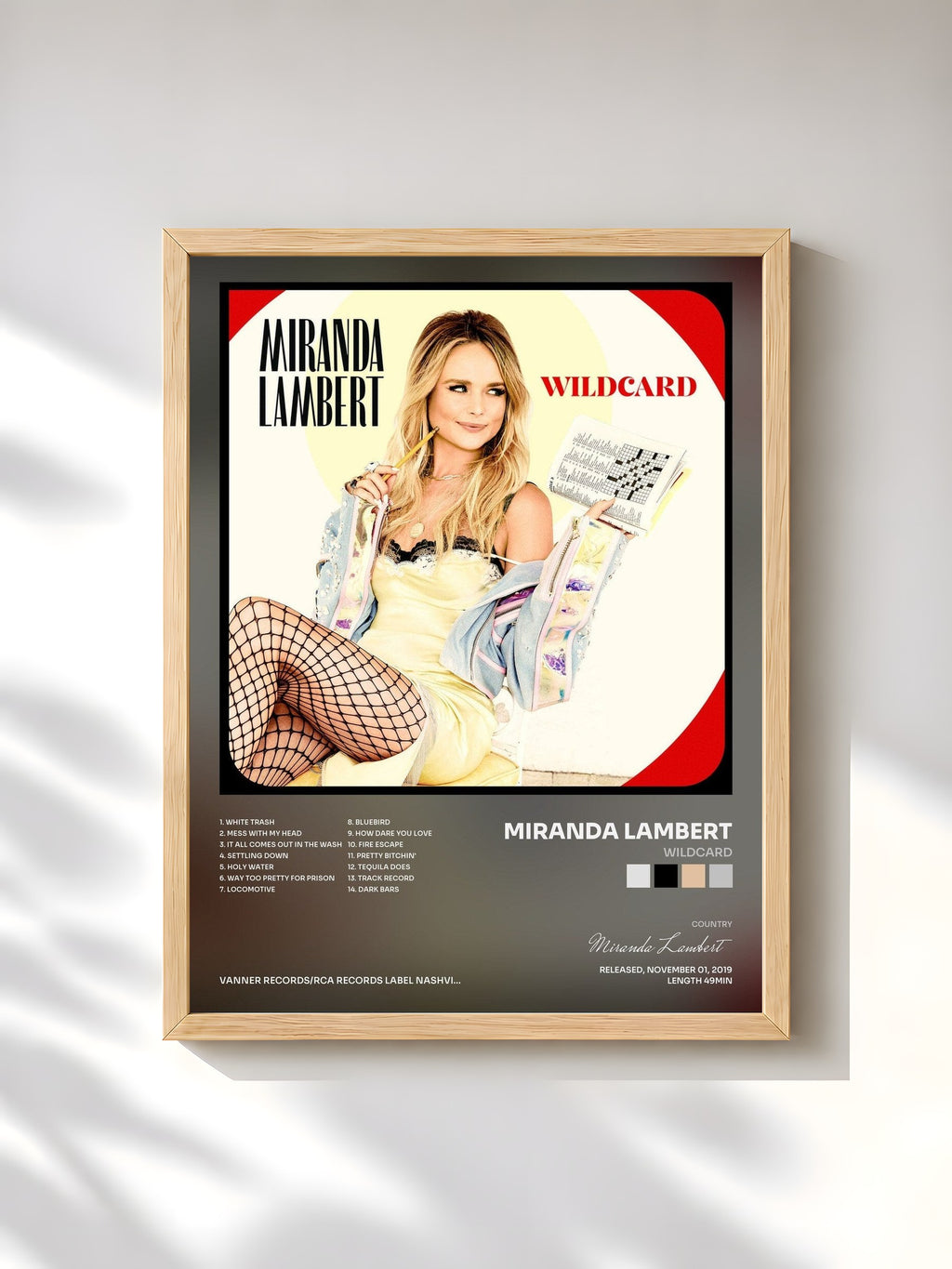 #bois Tableau de l'album Wildcard de Miranda Lambert, cadre en bois brut, imprimé et encadré en France