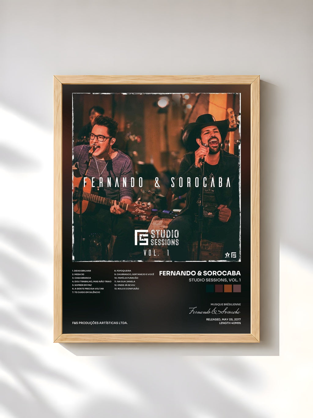 #bois Tableau de l'album Studio Sessions, Vol. 1 de Fernando & Sorocaba, cadre en bois brut, imprimé et encadré en France