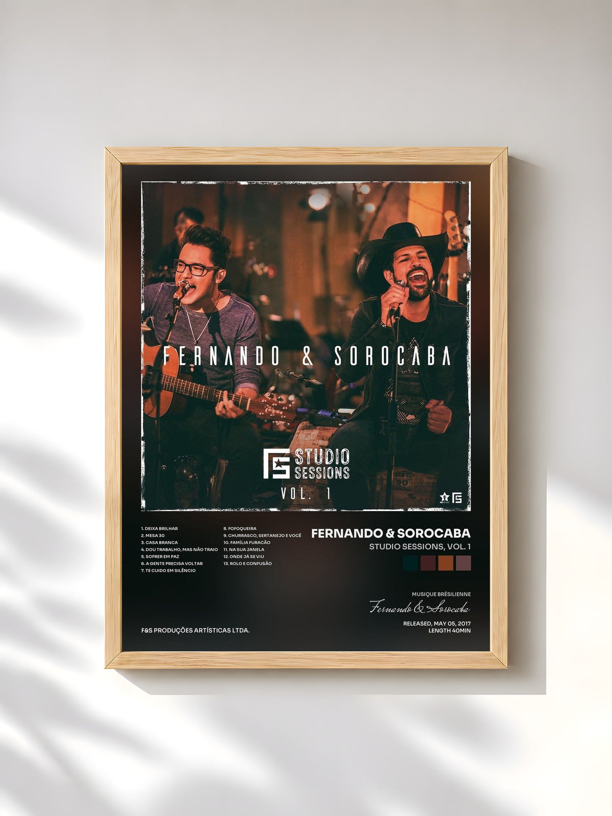 #bois Tableau de l'album Studio Sessions, Vol. 1 de Fernando & Sorocaba, cadre en bois brut, imprimé et encadré en France